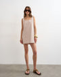 Topshop denim square neck pinny dress in ecru and red stripe