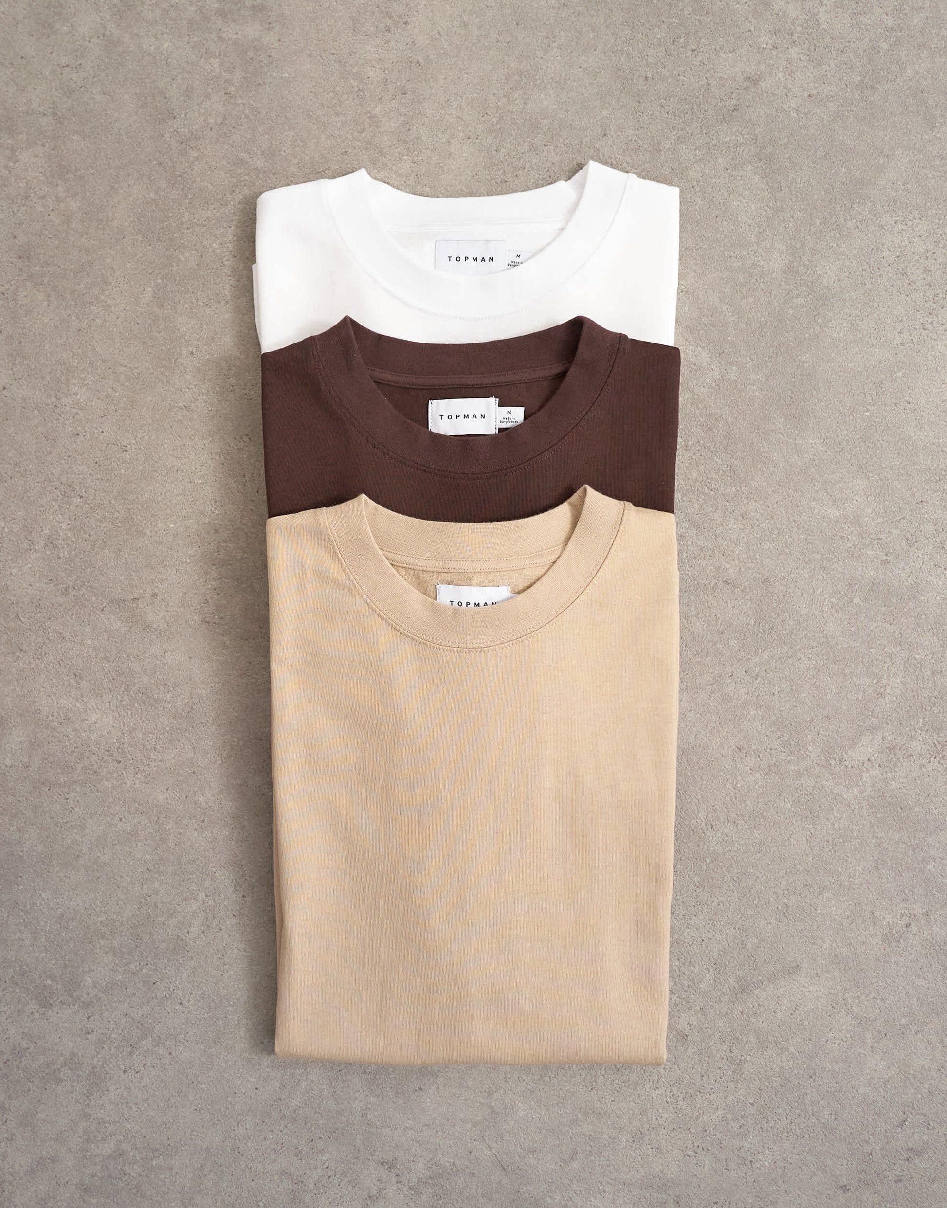 Topman 3 pack classic fit t-shirt in black, white & stone