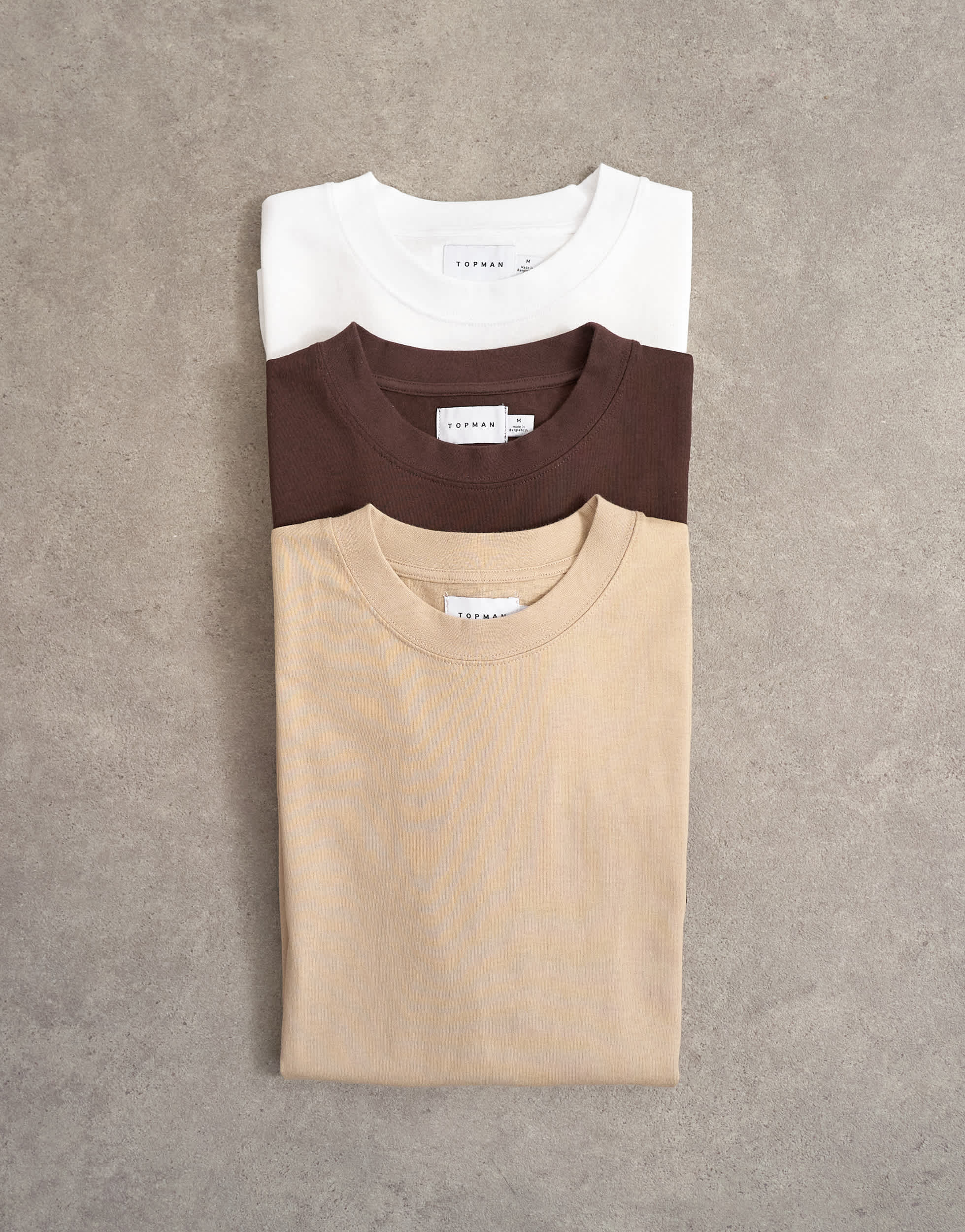 Topman 3 pack classic fit t-shirt in black, white & stone