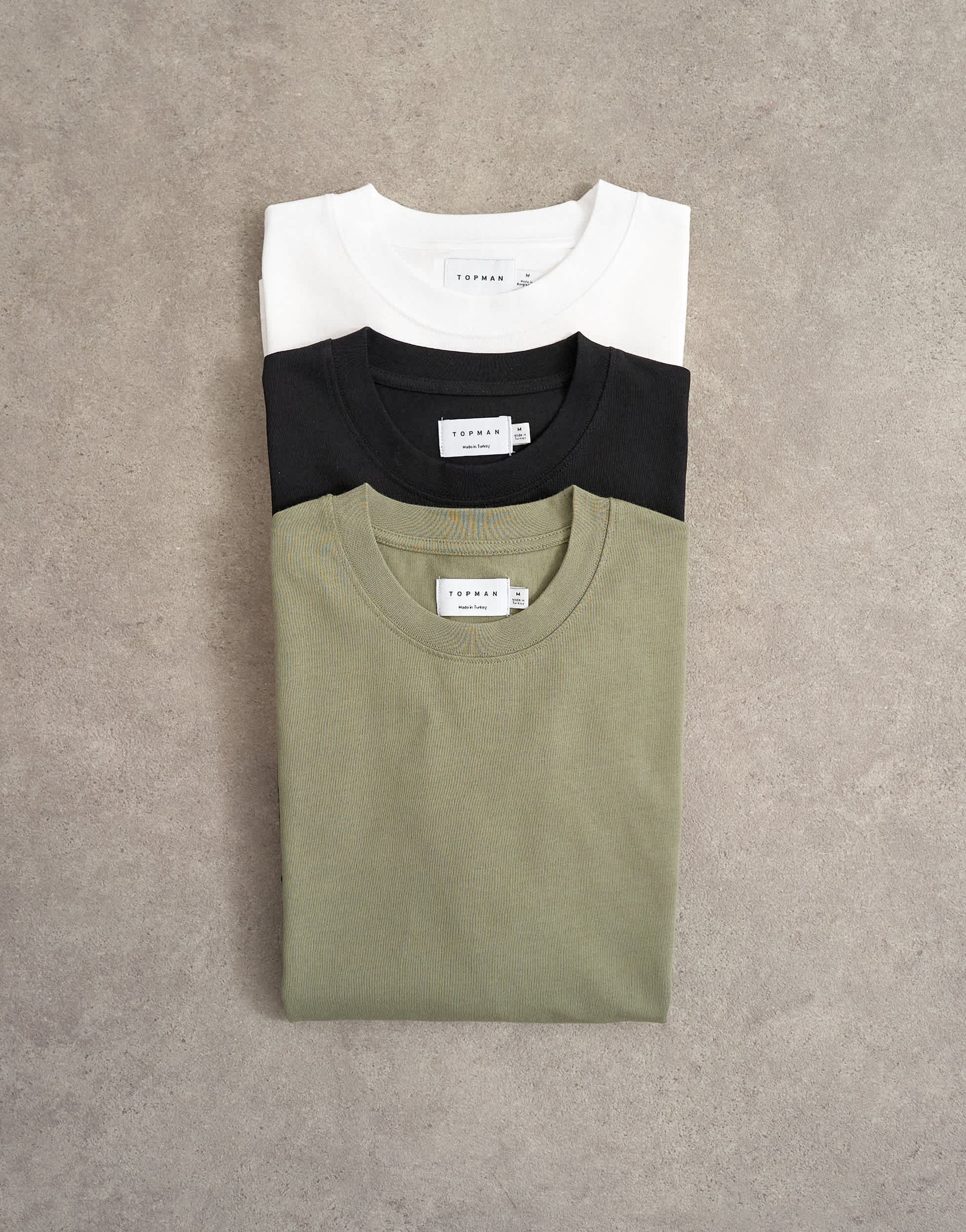 Topman 3 pack relaxed fit t-shirt in white, black and olive