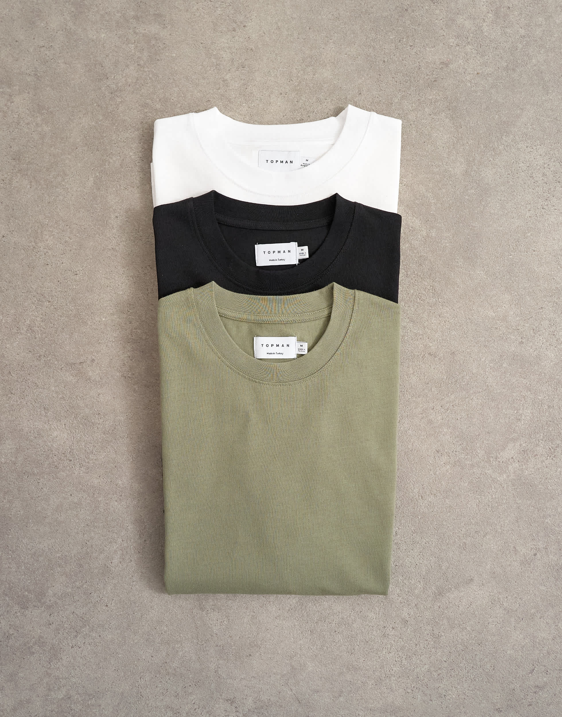 Topman 3 pack relaxed fit t-shirt in white, black and olive