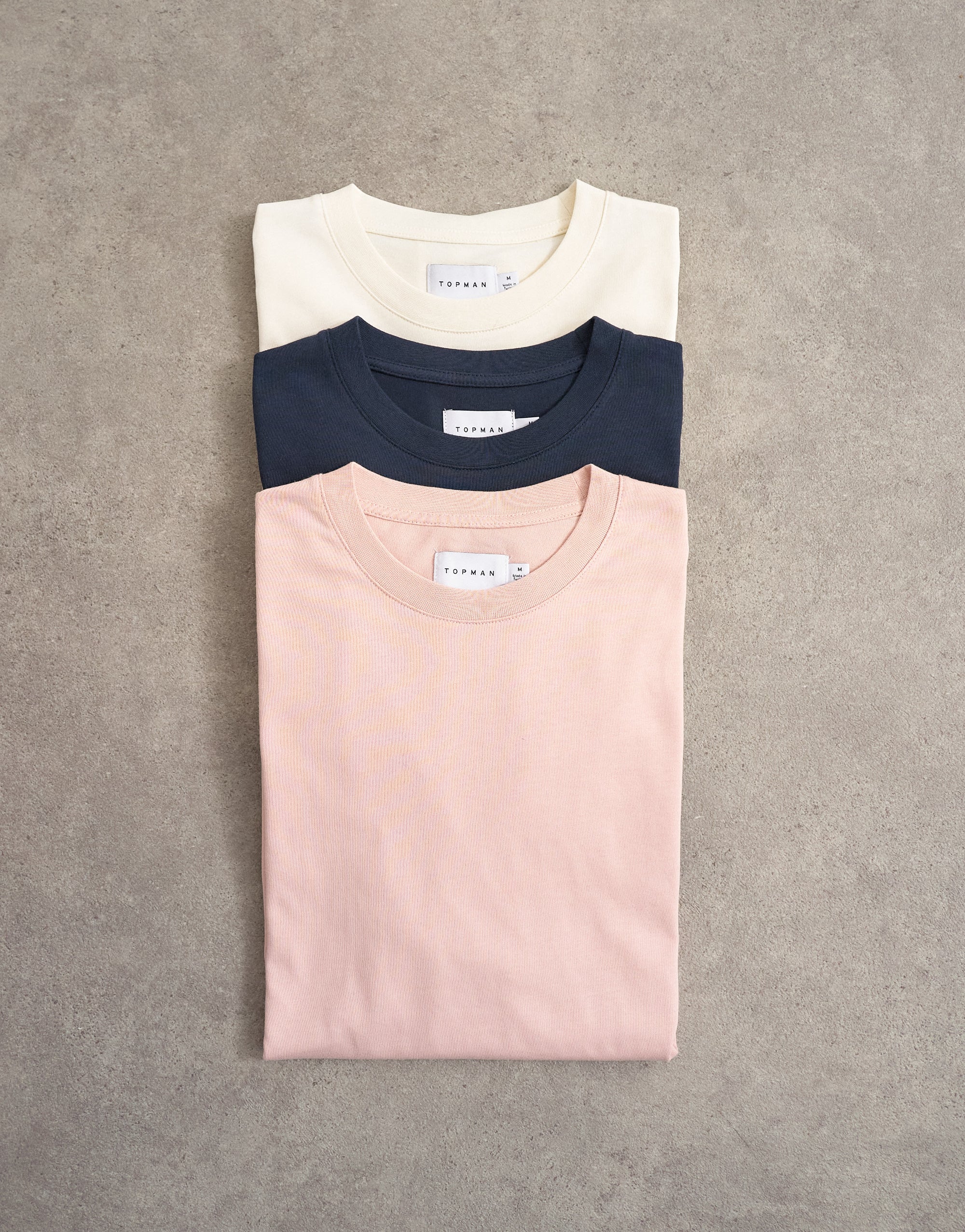 Topman 3 pack classic fit t-shirt in navy, ecru and pink