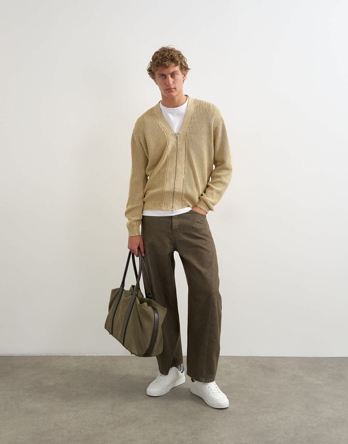 Topman relaxed fit acid wash knitted zip through cardigan in beige