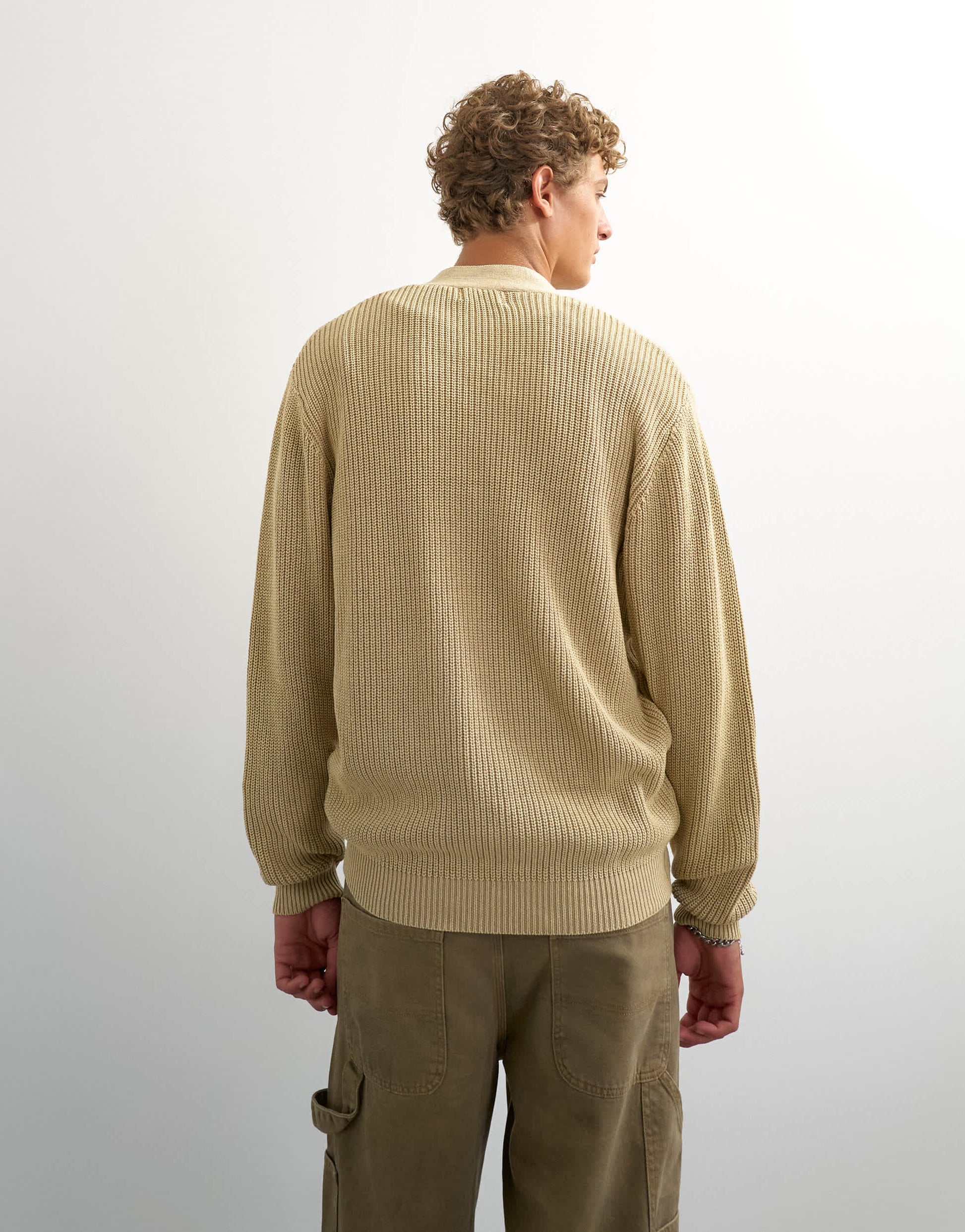 Topman relaxed fit acid wash knitted zip through cardigan in beige