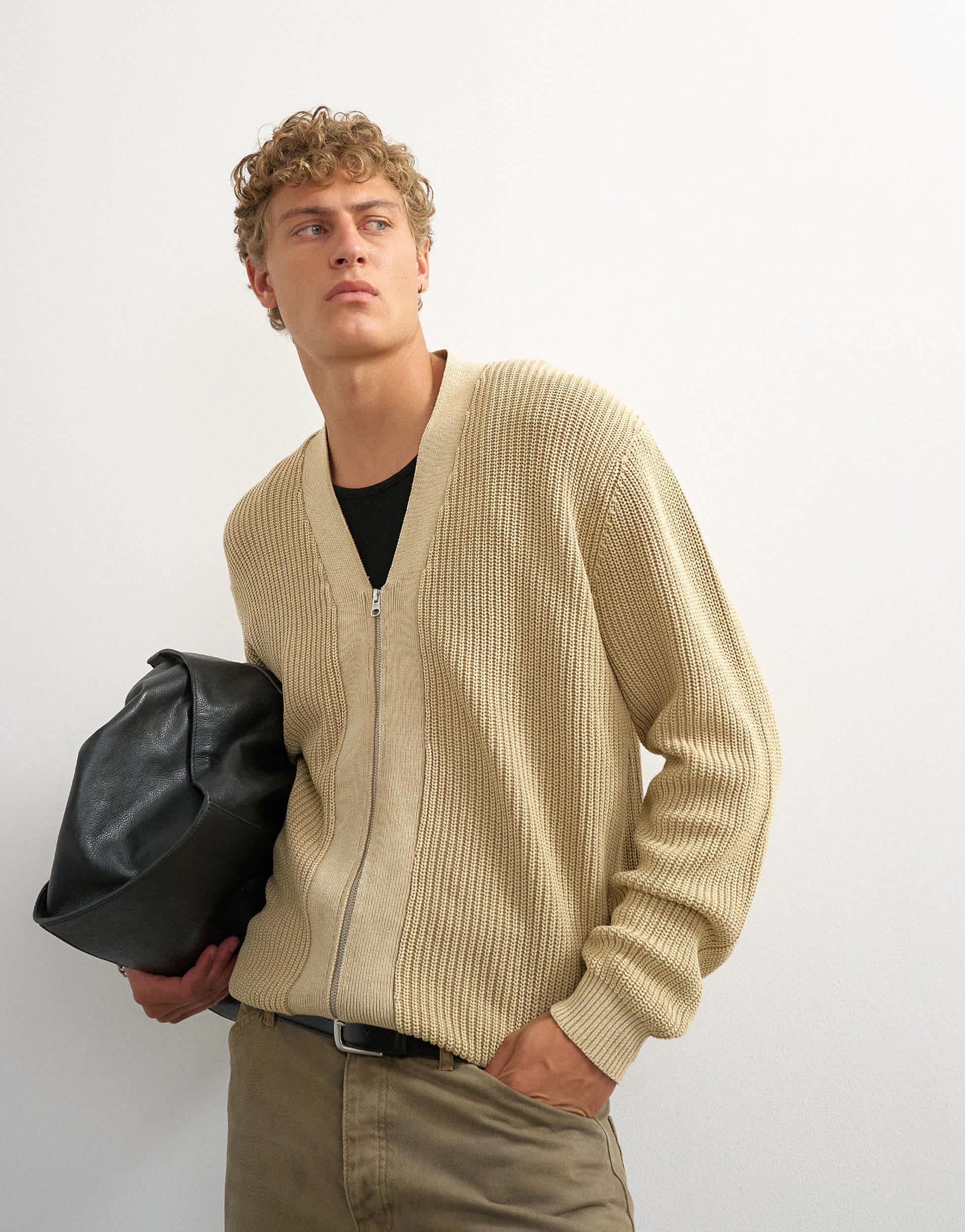 Topman relaxed fit acid wash knitted zip through cardigan in beige