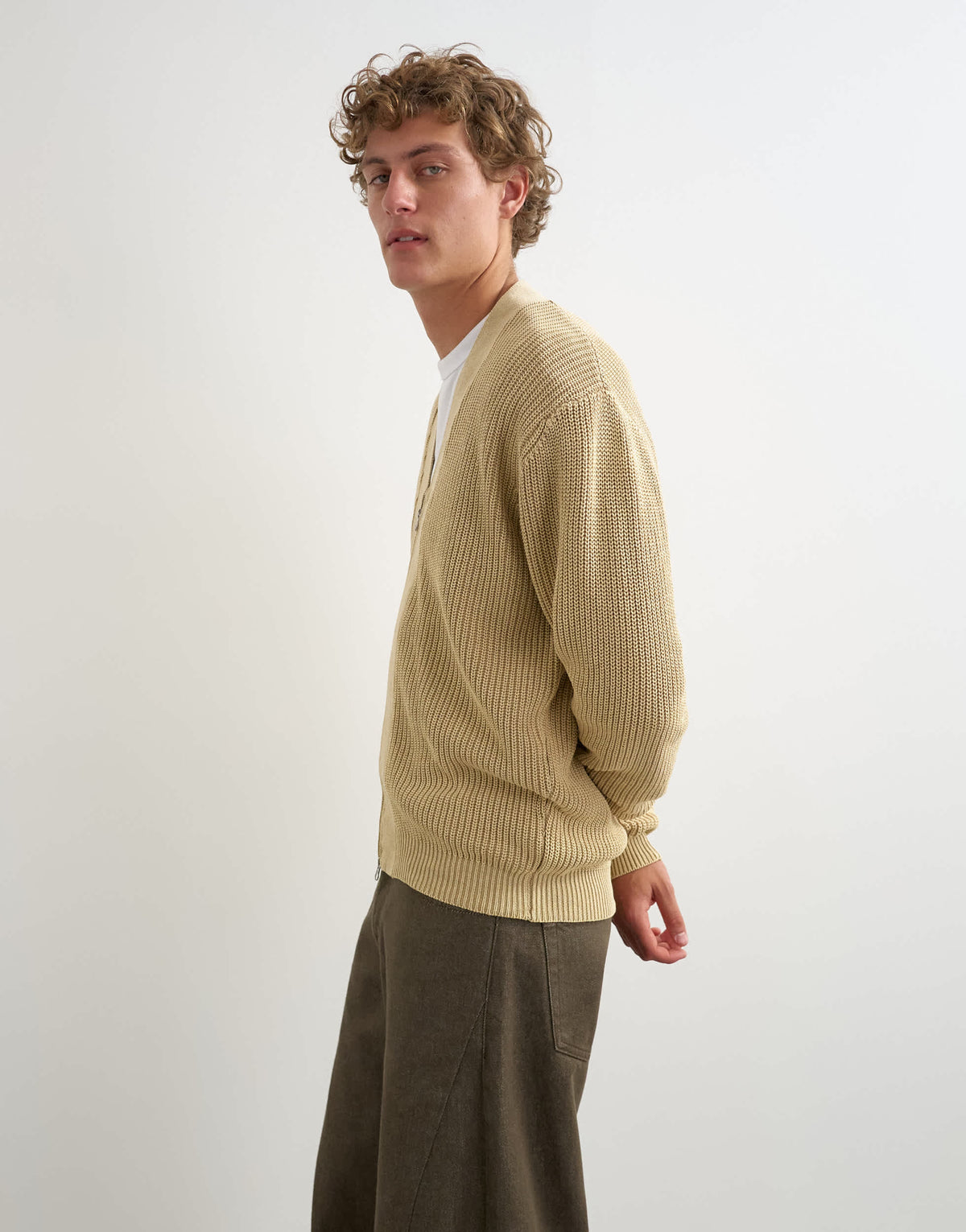 Topman relaxed fit acid wash knitted zip through cardigan in beige