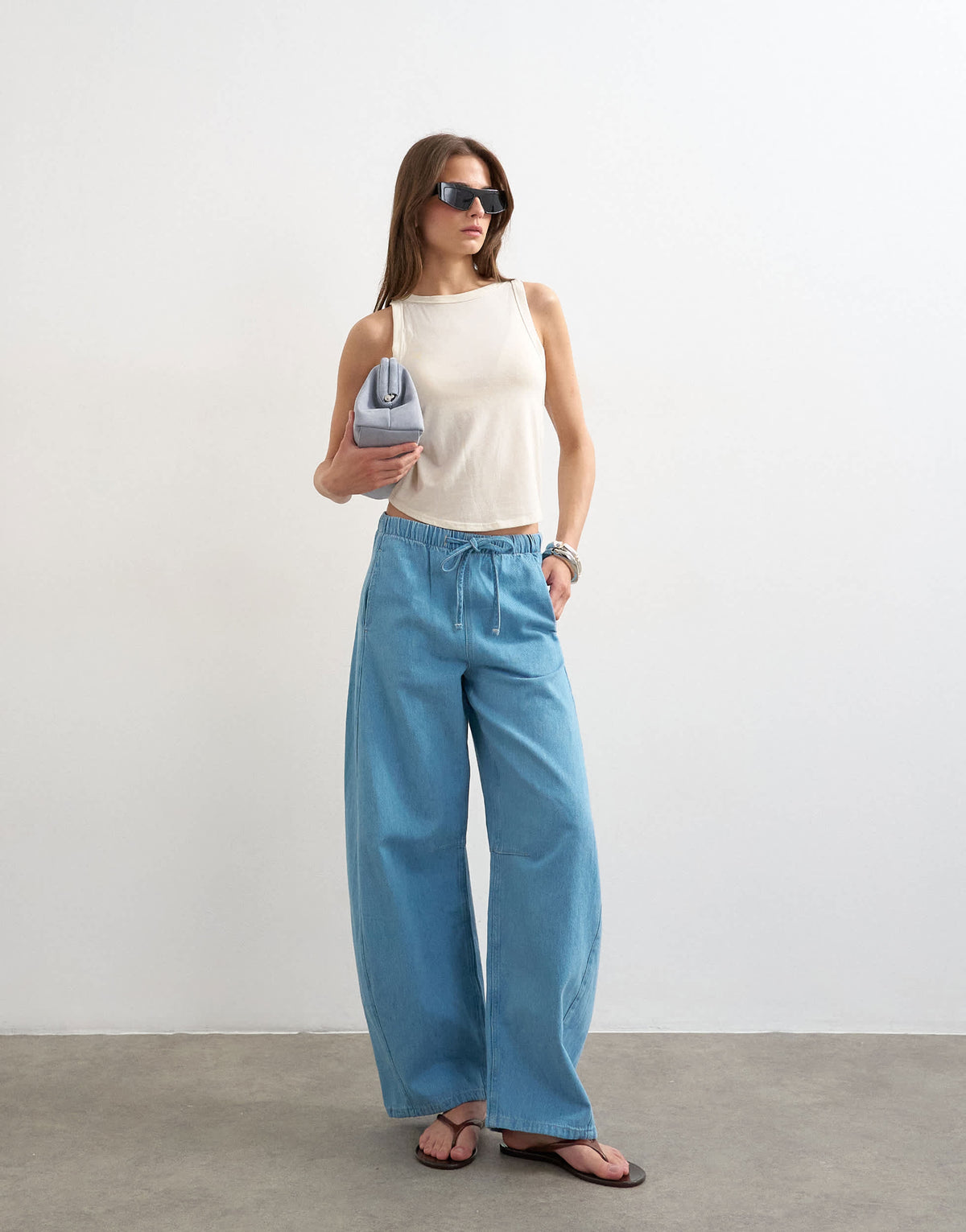 Topshop pull on barrel jean in summer blue 