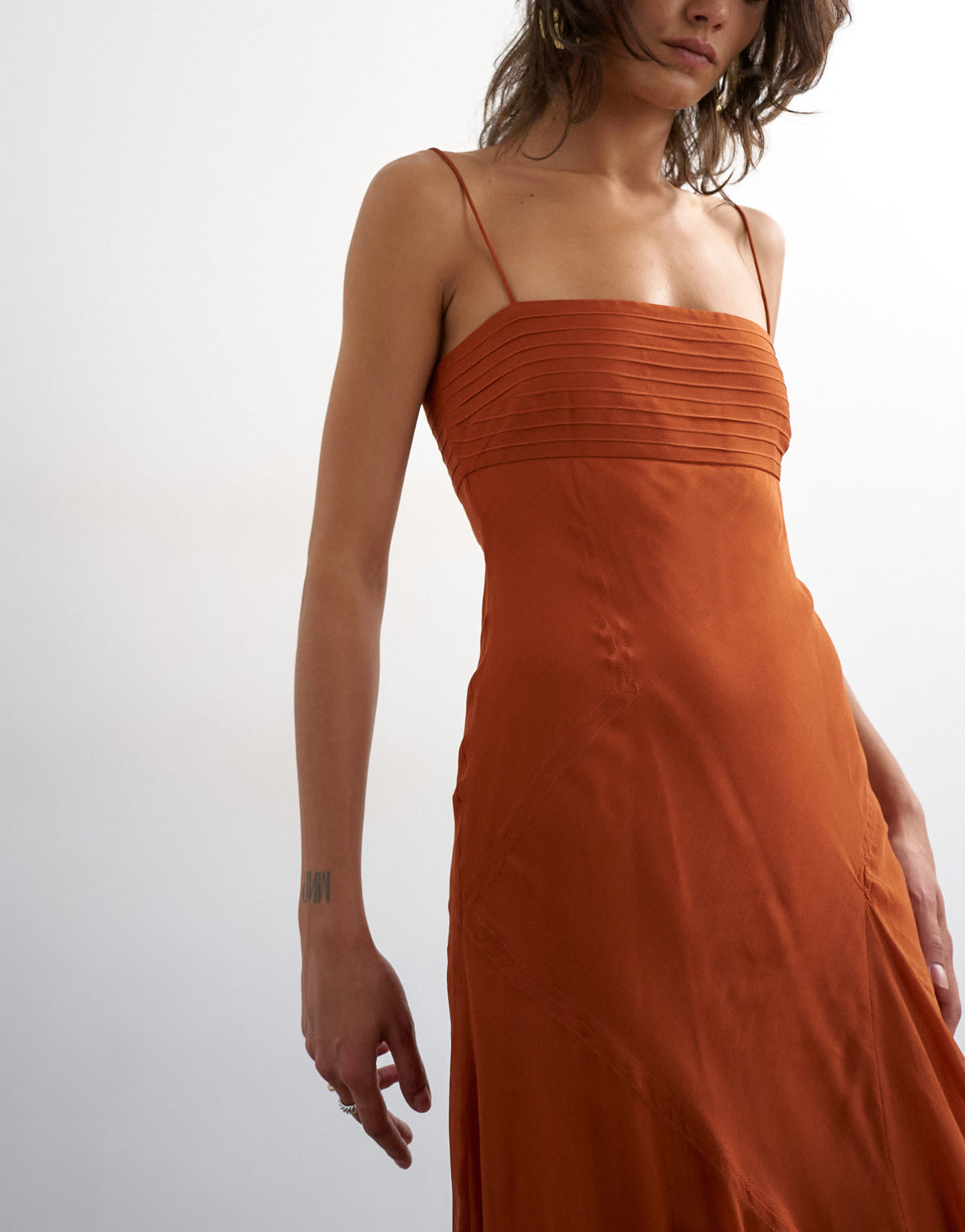 Topshop pintucked bust chiffon maxi dress in rust