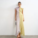 Topshop scarf detail chiffon maxi dress in purple and green stripe