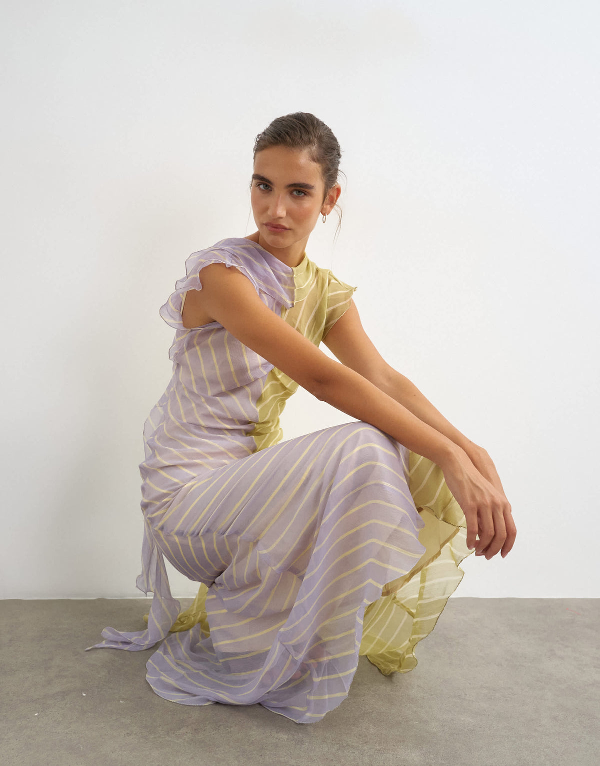Topshop scarf detail chiffon maxi dress in purple and green stripe