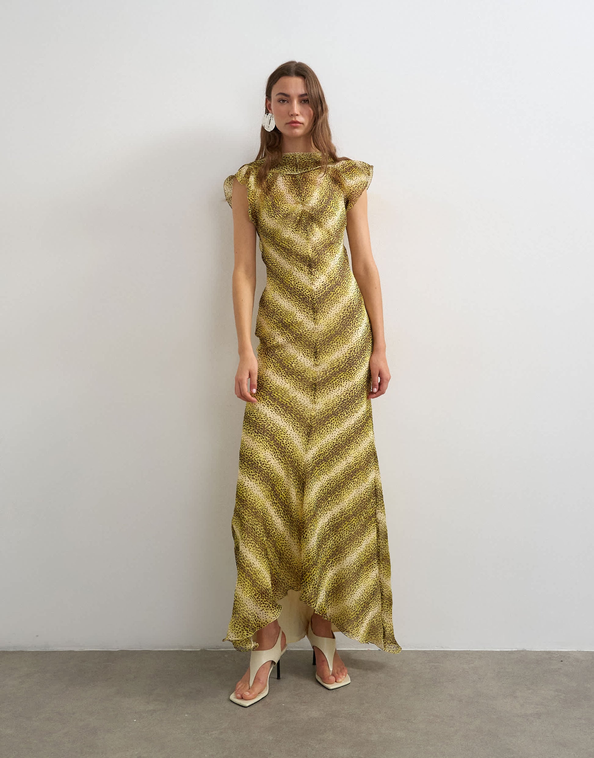 Topshop scarf detail chiffon maxi dress in yellow animal print