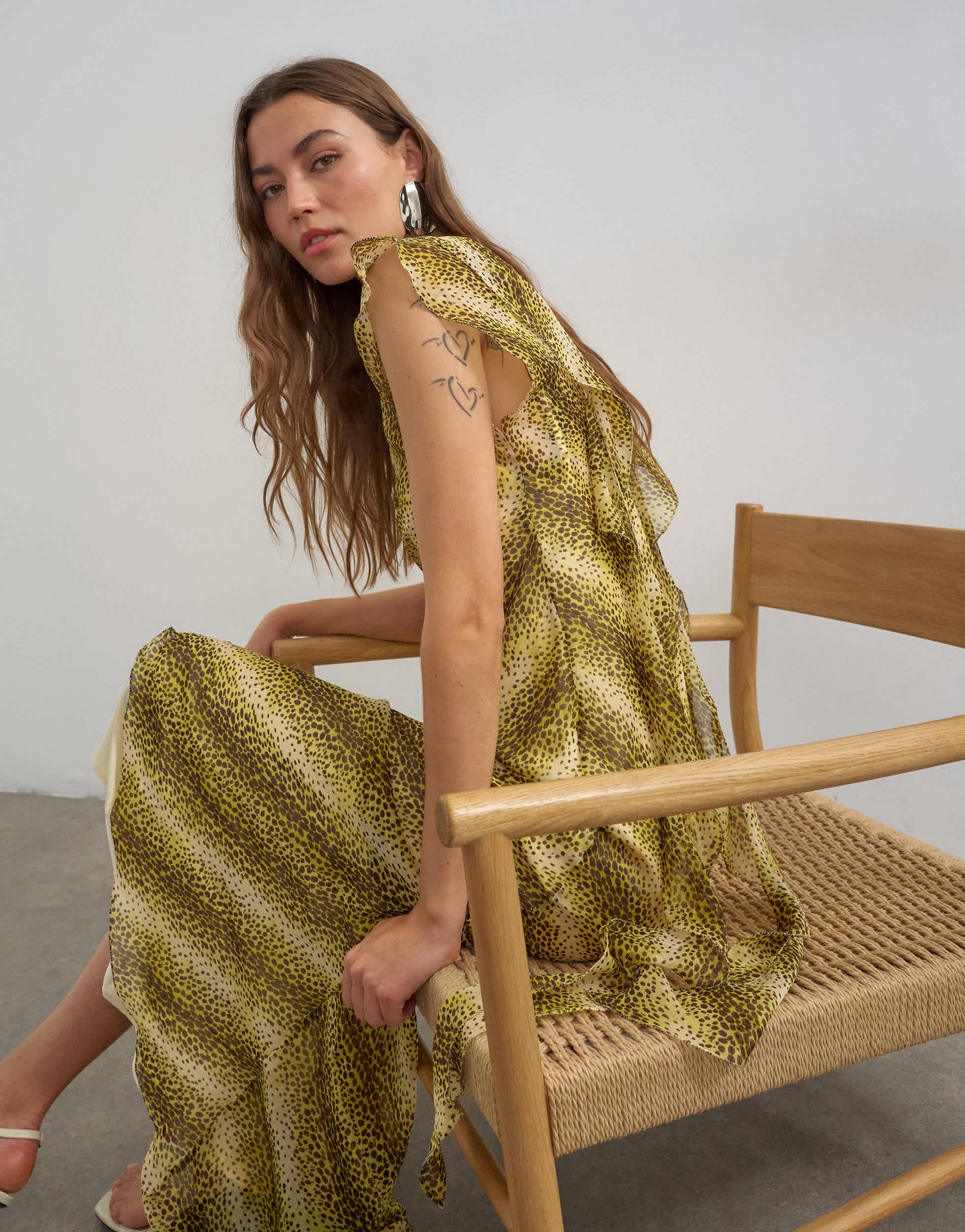 Topshop scarf detail chiffon maxi dress in yellow animal print
