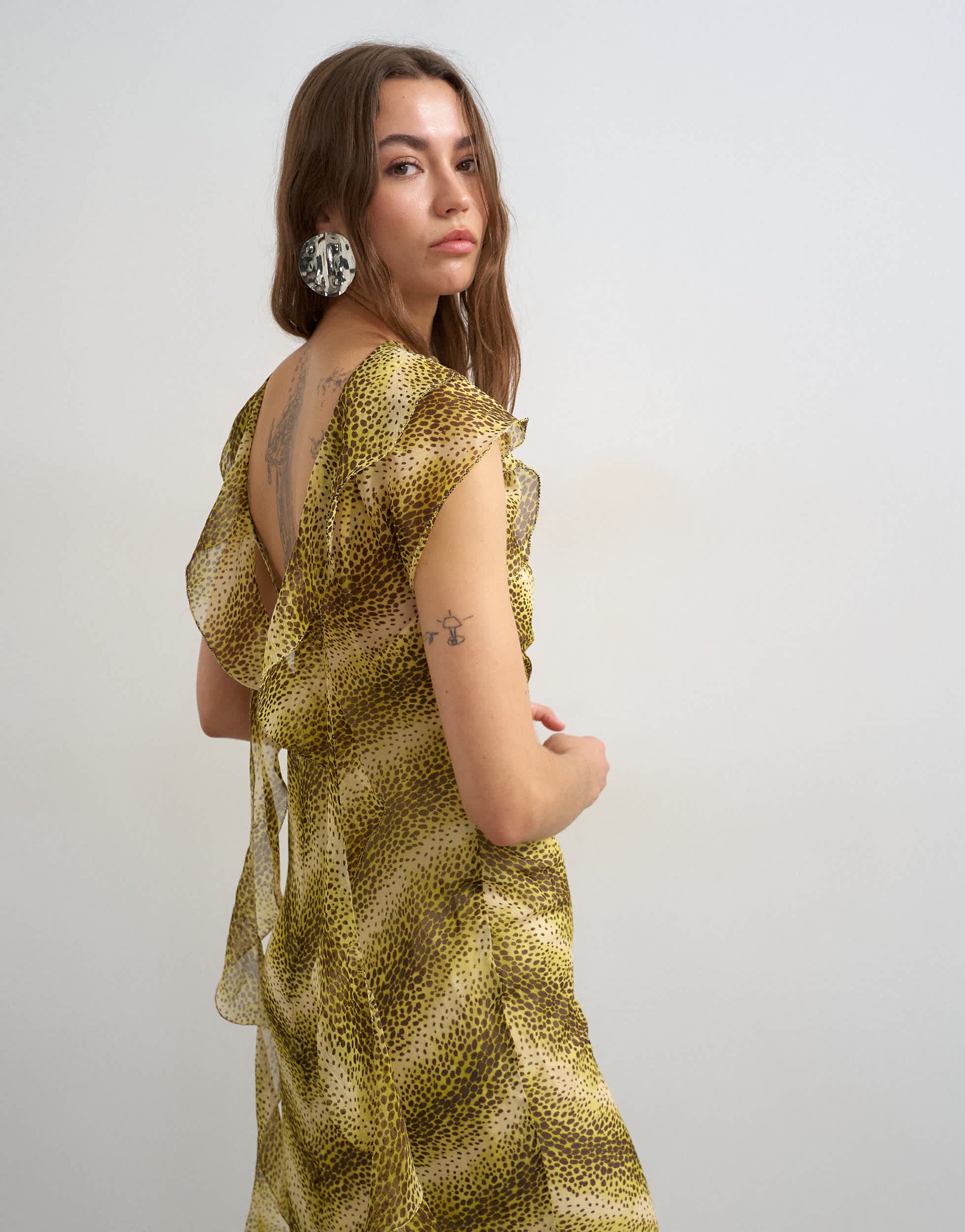 Topshop scarf detail chiffon maxi dress in yellow animal print