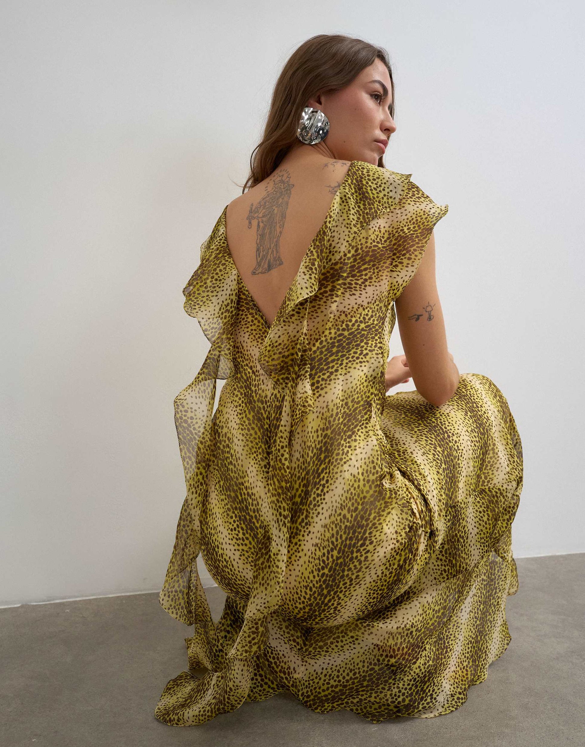 Topshop scarf detail chiffon maxi dress in yellow animal print
