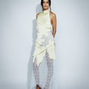 Topshop satin halter neck lace hem occasion maxi dress in lime and blue
