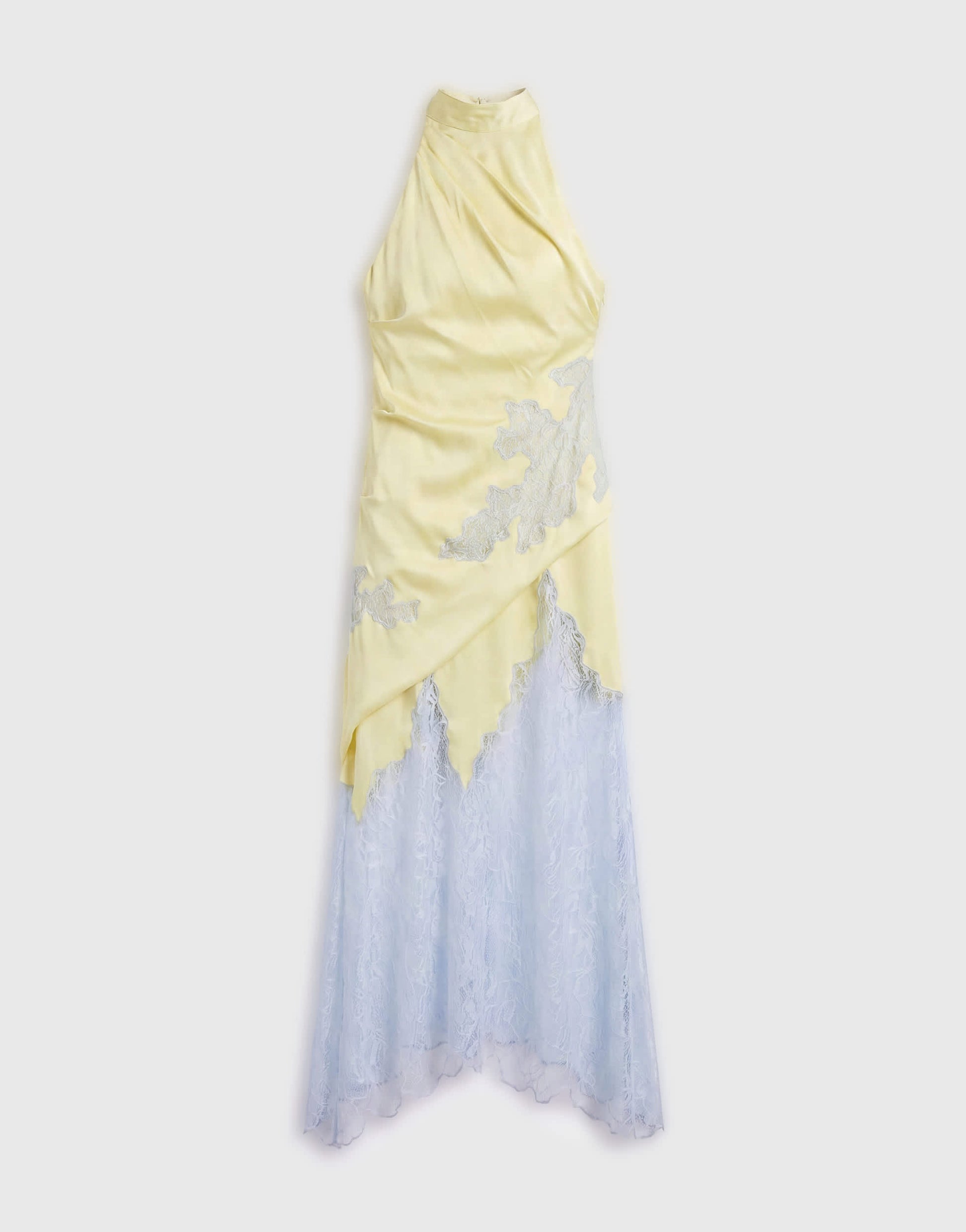 Topshop satin halter neck lace hem occasion maxi dress in lime and blue
