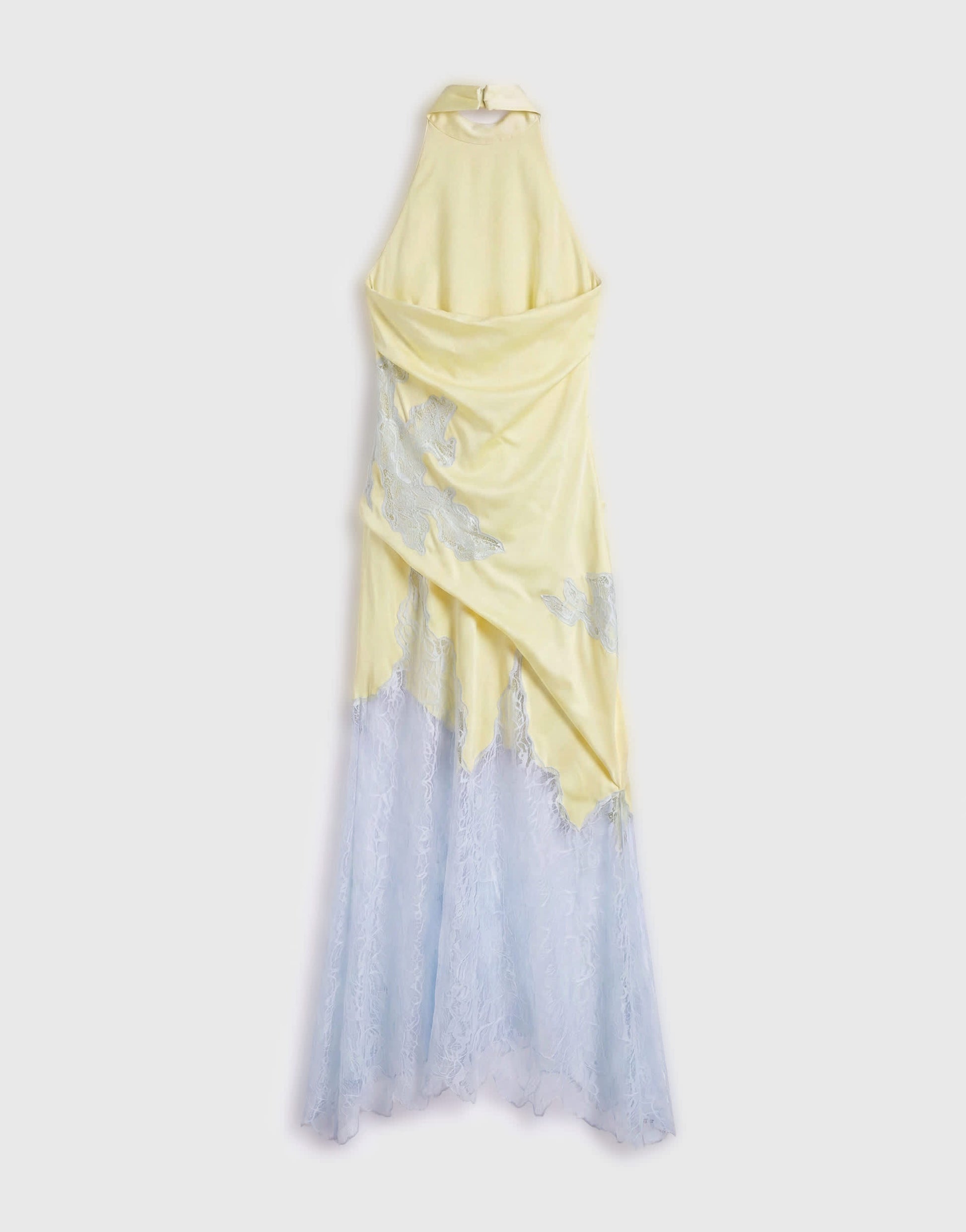 Topshop satin halter neck lace hem occasion maxi dress in lime and blue
