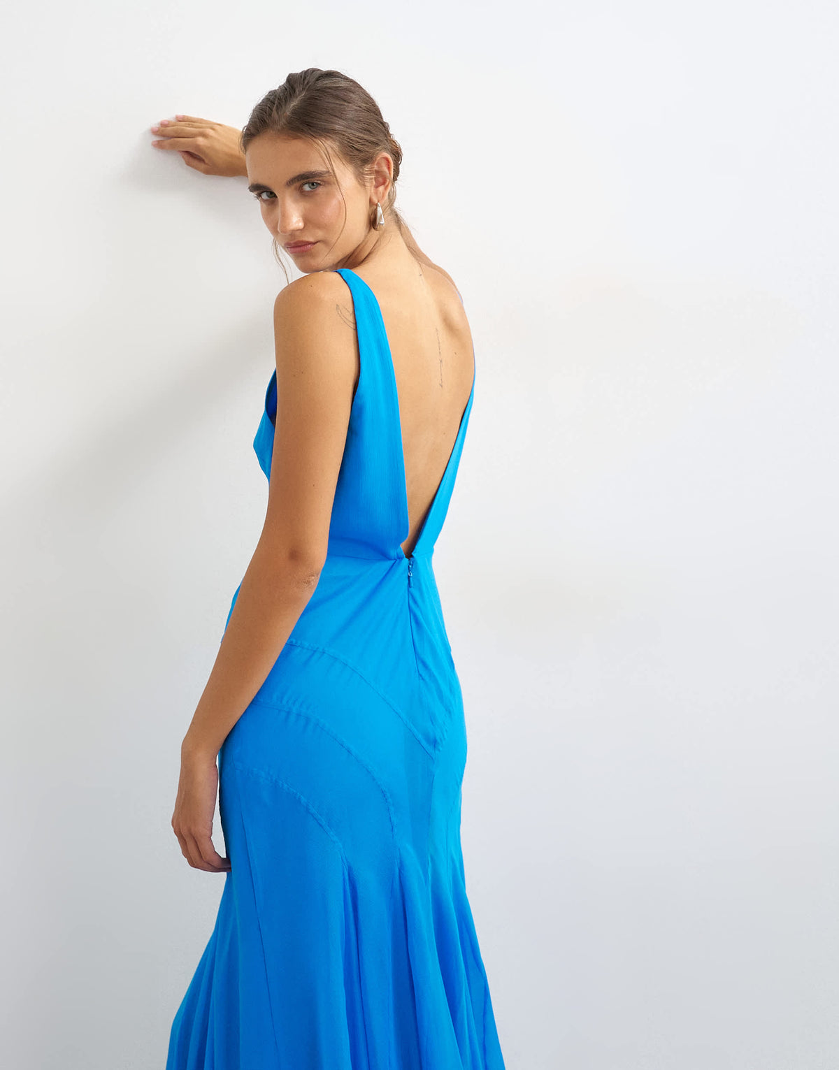 Topshop seamed skirt maxi occasion dress in blue