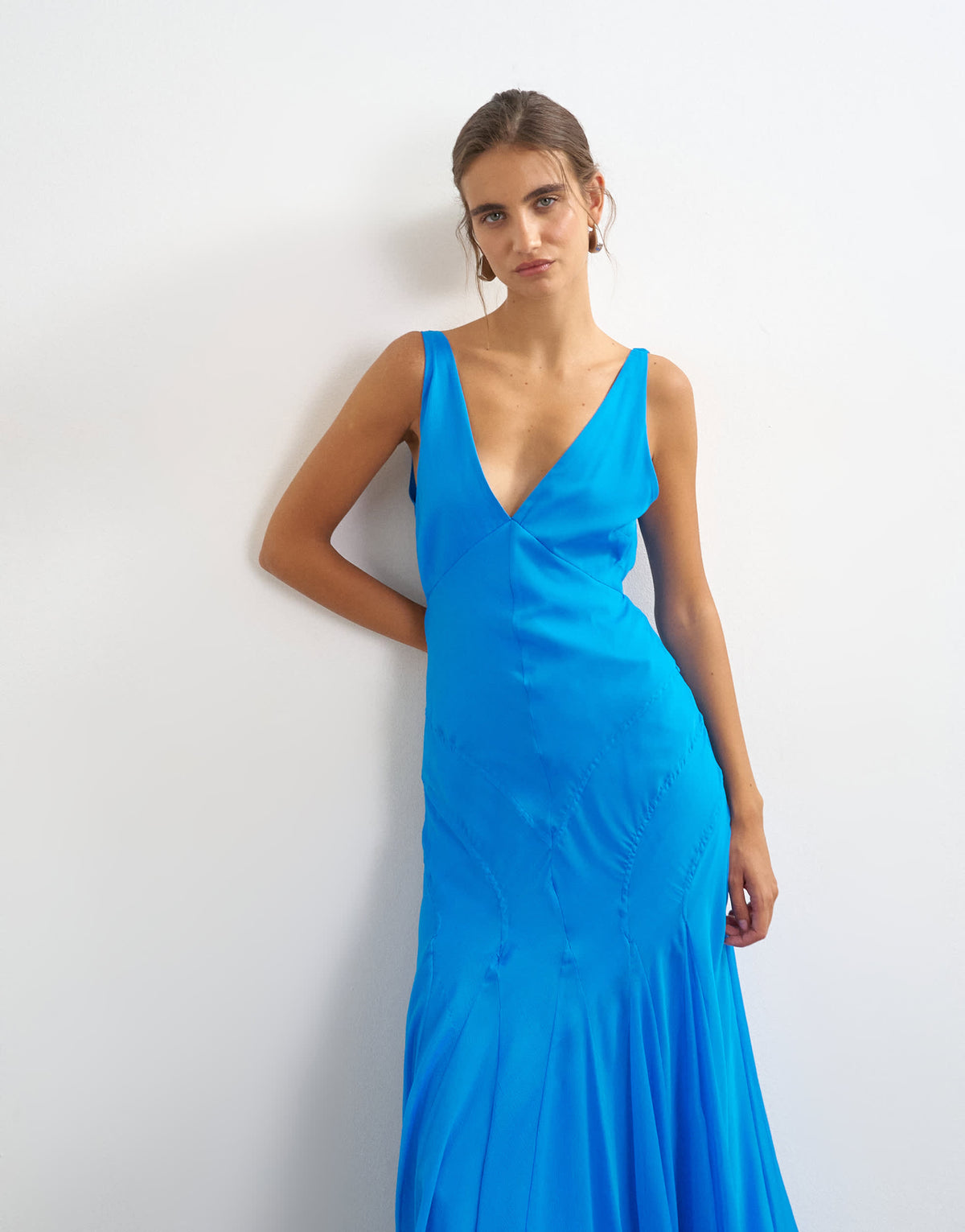 Topshop seamed skirt maxi occasion dress in blue