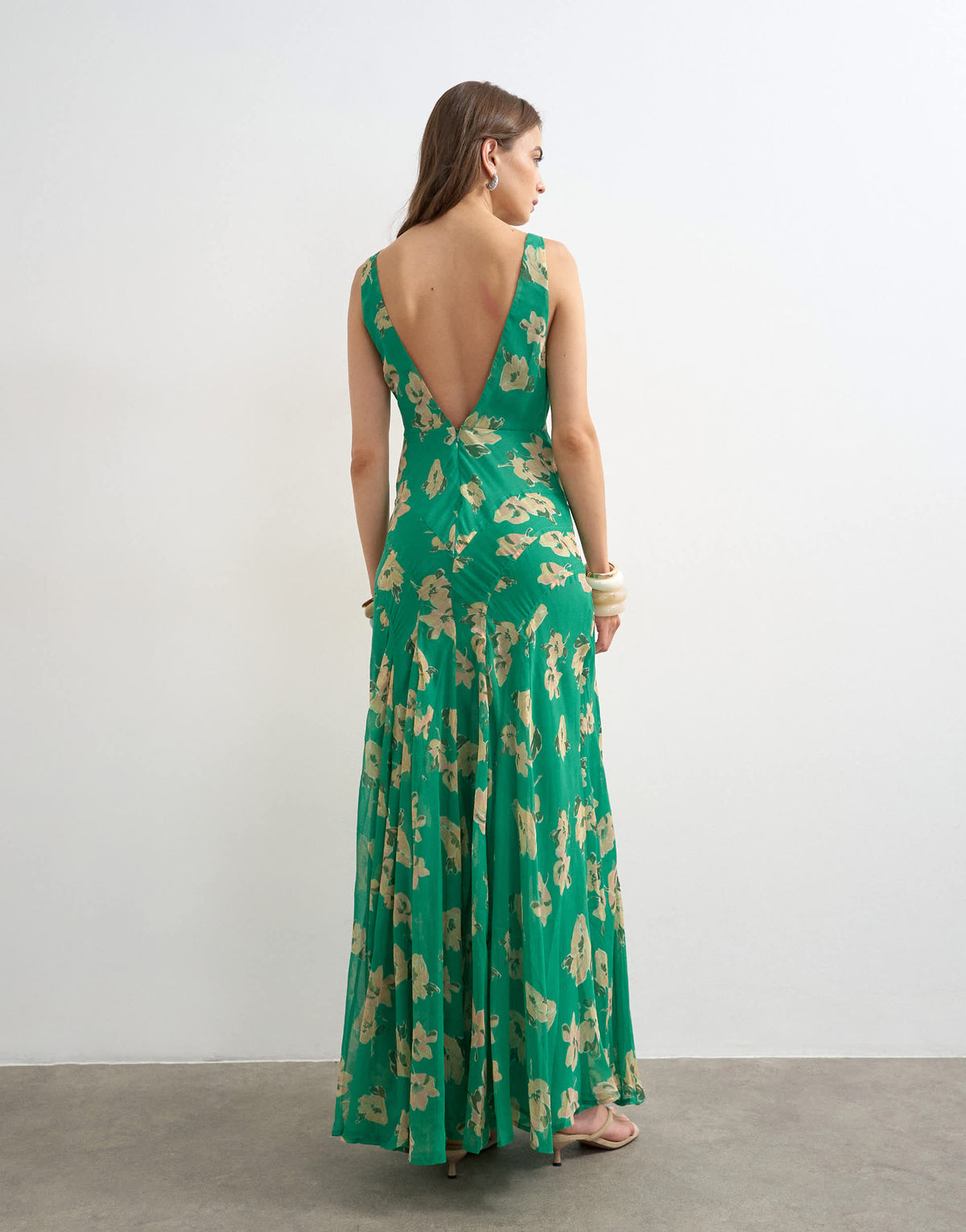 Topshop chiffon maxi dress with seam detail in green floral