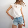 Topshop denim A-line short with rip in bleach