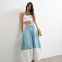 Topshop denim barrel seamed maxi skirt in bleach and ecru