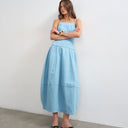 Topshop denim barrel maxi dress in bleach