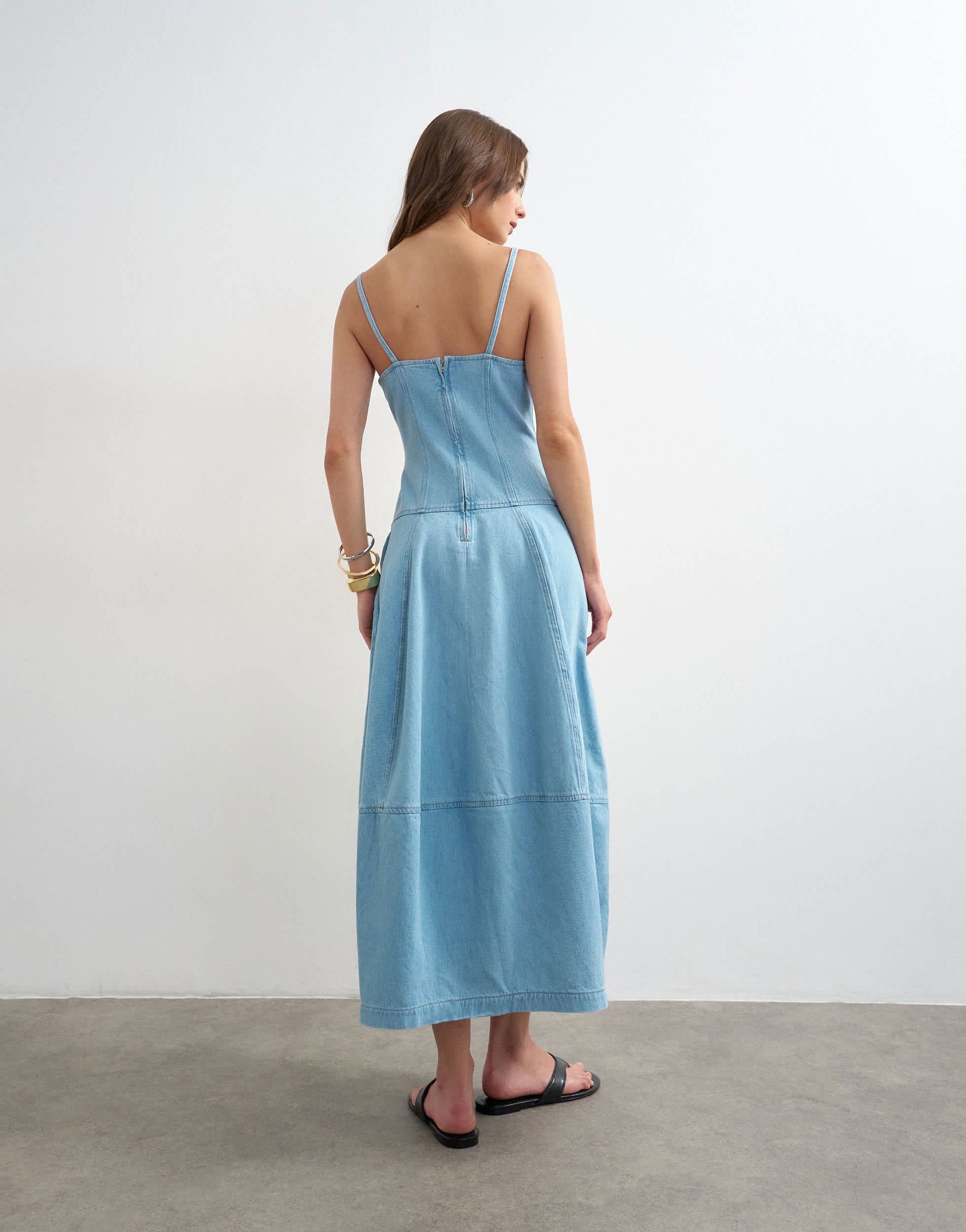 Topshop denim barrel maxi dress in bleach