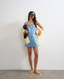 Topshop denim square neck pinny dress in bleach