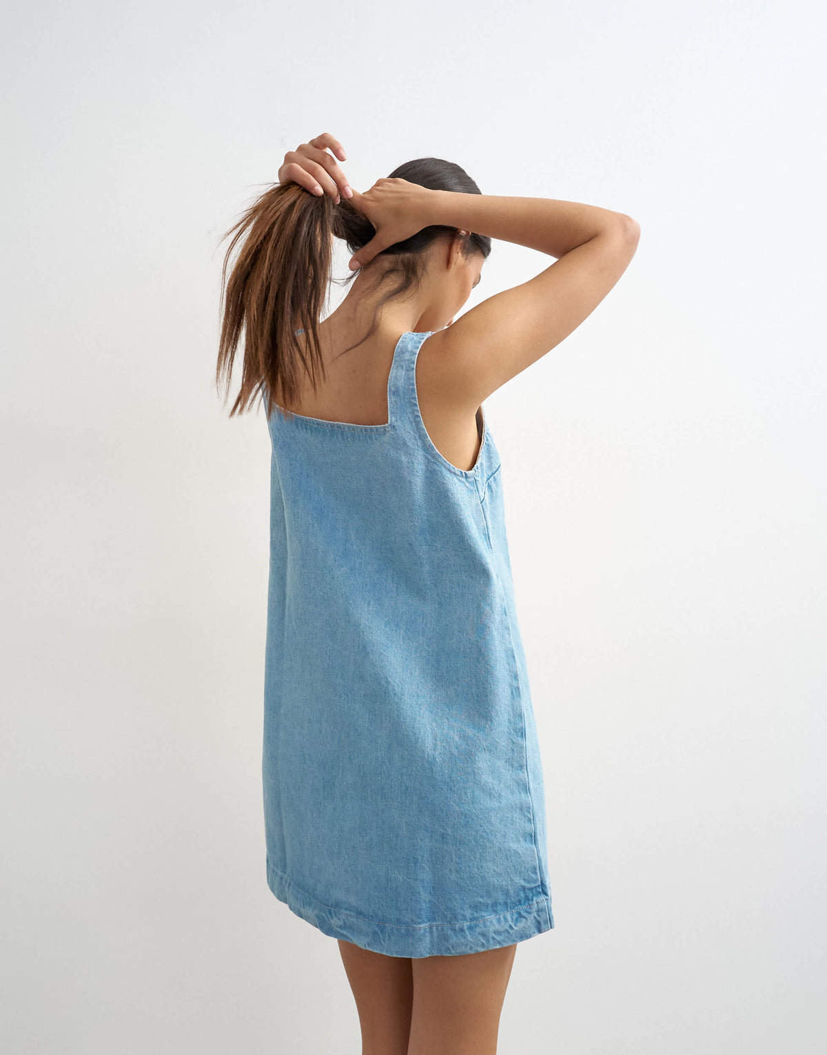 Topshop denim square neck pinny dress in bleach