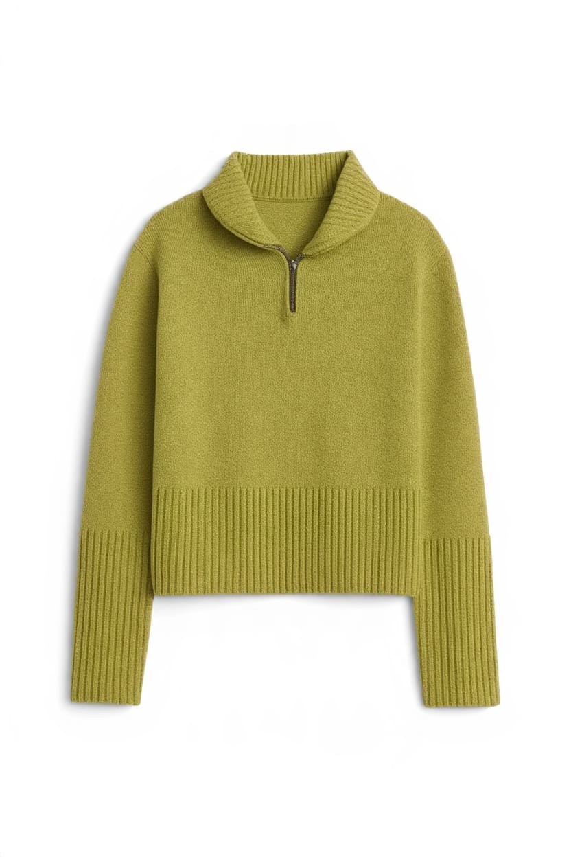 Topshop knitted half zip funnel neck jumper with wool in green