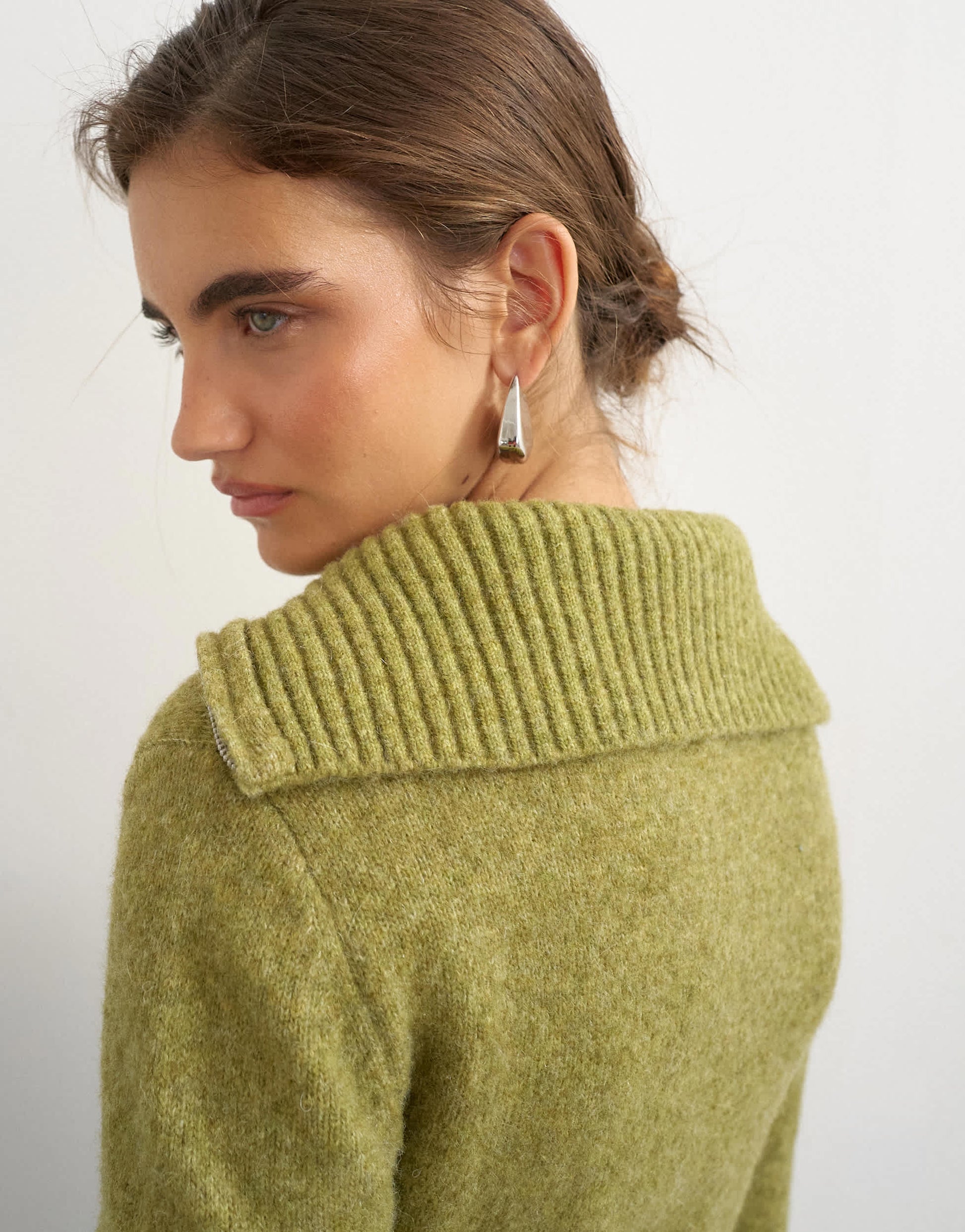Topshop knitted half zip funnel neck jumper with wool in green