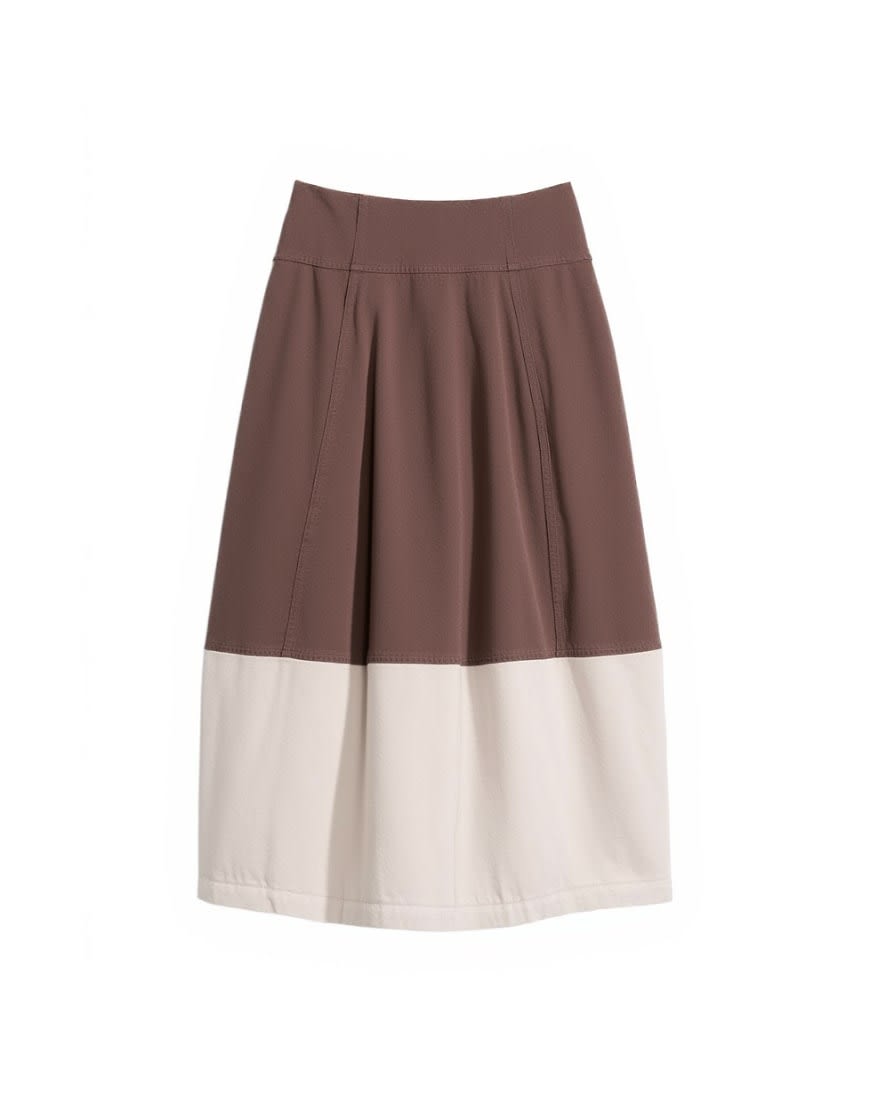 Topshop denim barrel seamed maxi skirt in brown and ecru