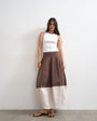 Topshop denim barrel seamed maxi skirt in brown and ecru