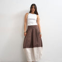 Topshop denim barrel seamed maxi skirt in brown and ecru