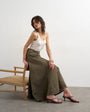 Topshop denim circle seamed maxi skirt in olive