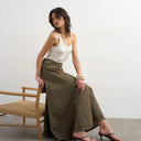 Topshop denim circle seamed maxi skirt in olive