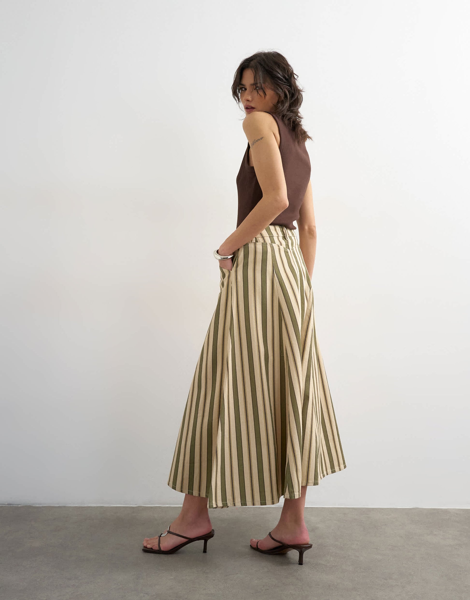 Topshop denim circle seamed maxi skirt in stripe