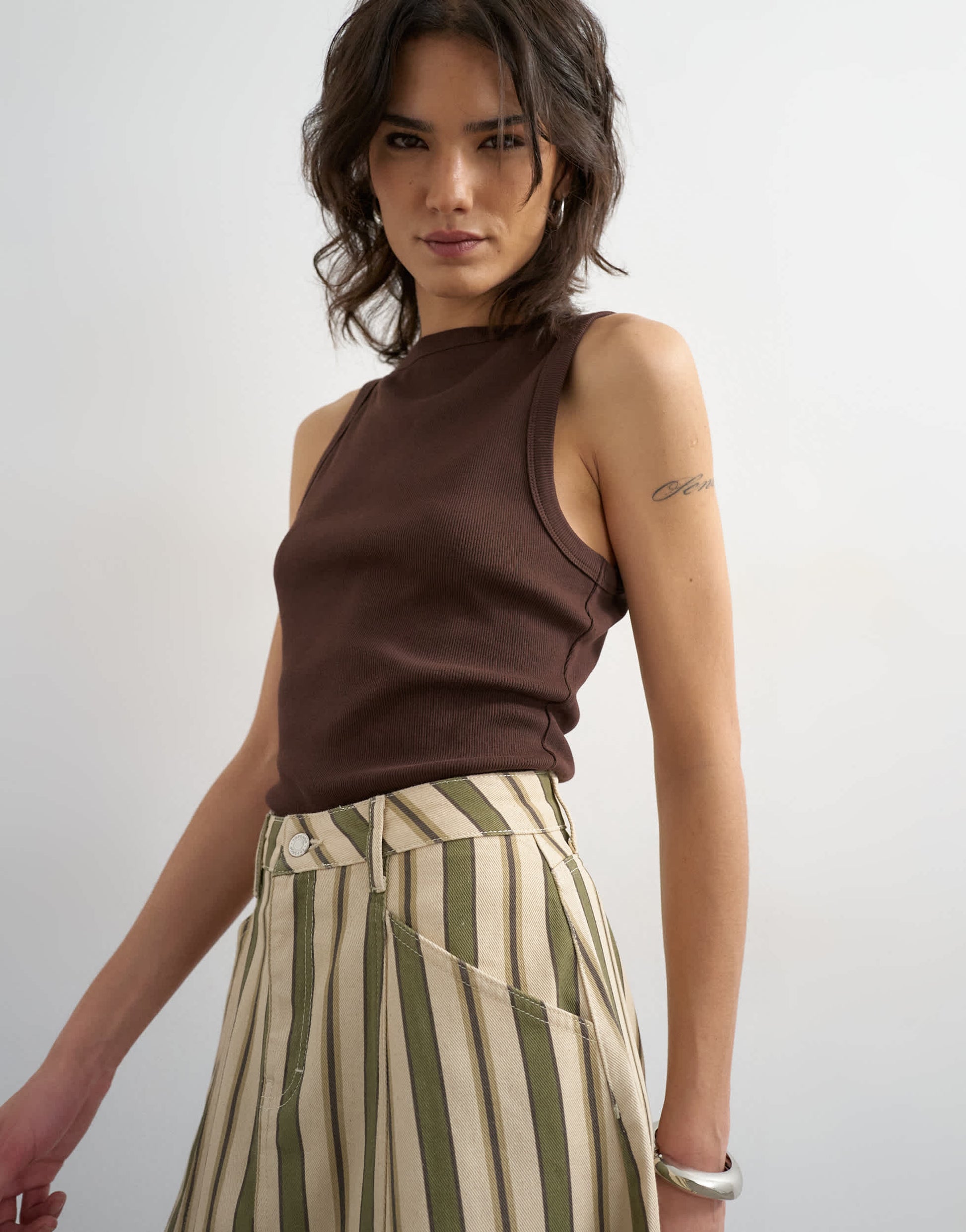 Topshop denim circle seamed maxi skirt in stripe