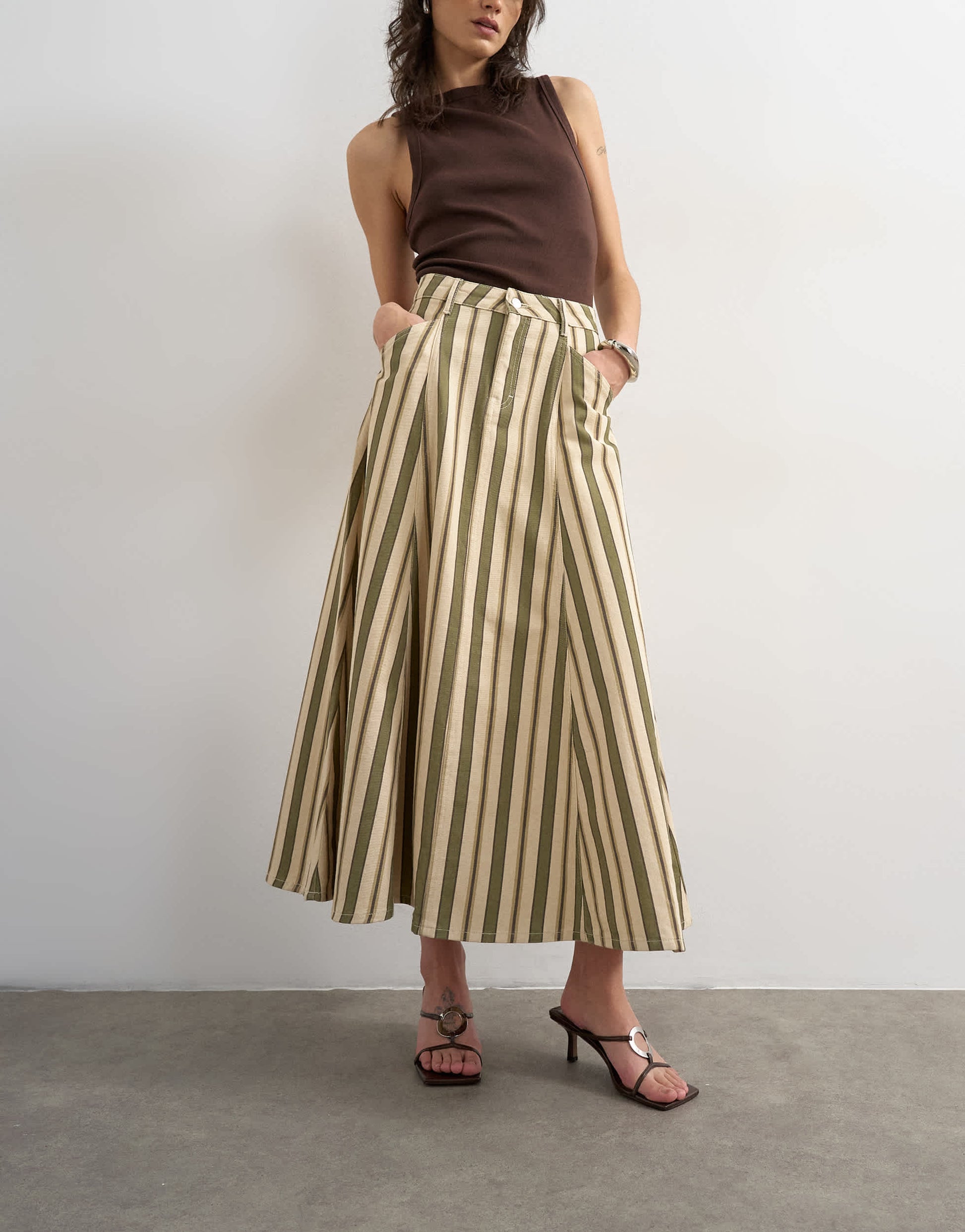 Topshop denim circle seamed maxi skirt in stripe
