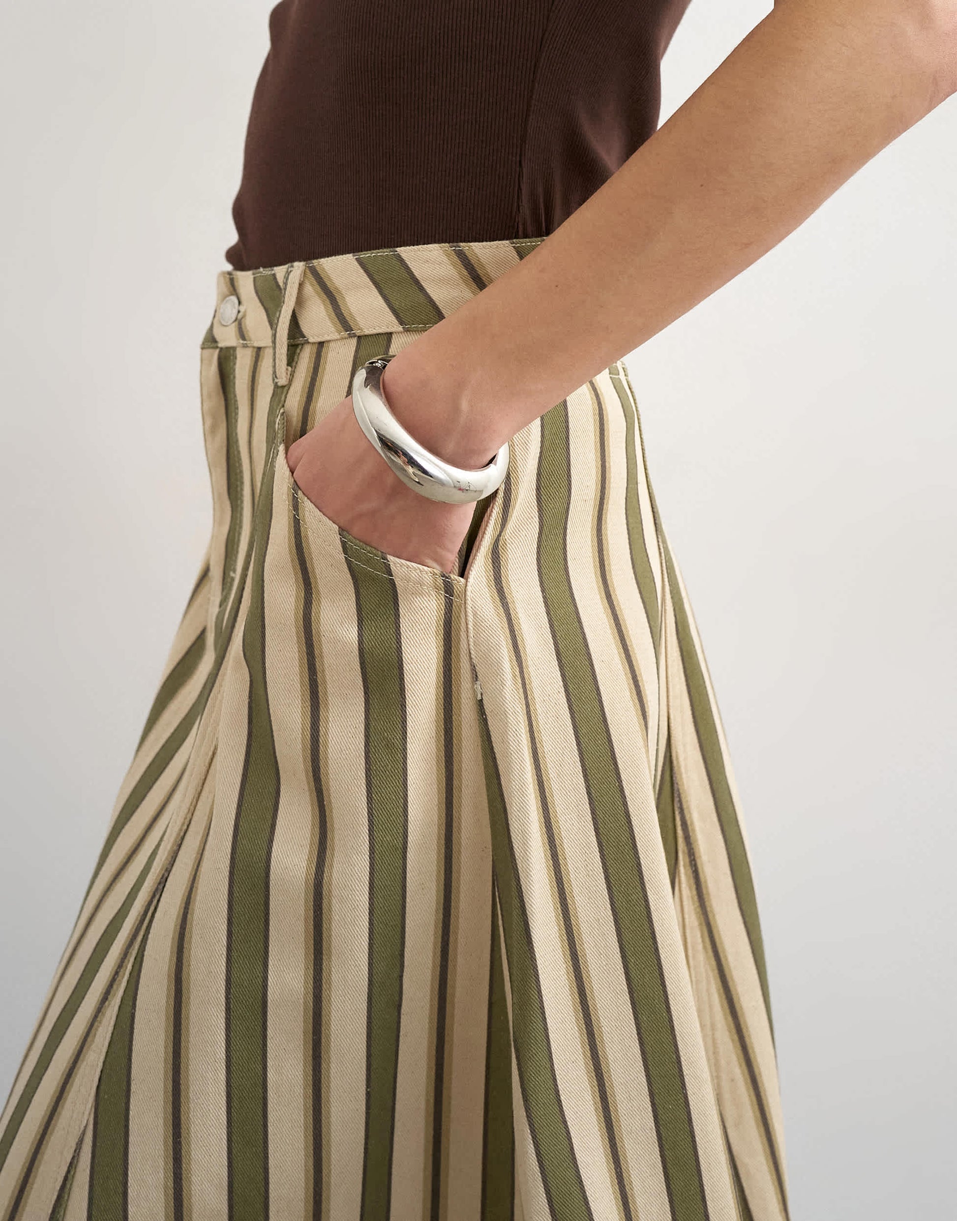 Topshop denim circle seamed maxi skirt in stripe