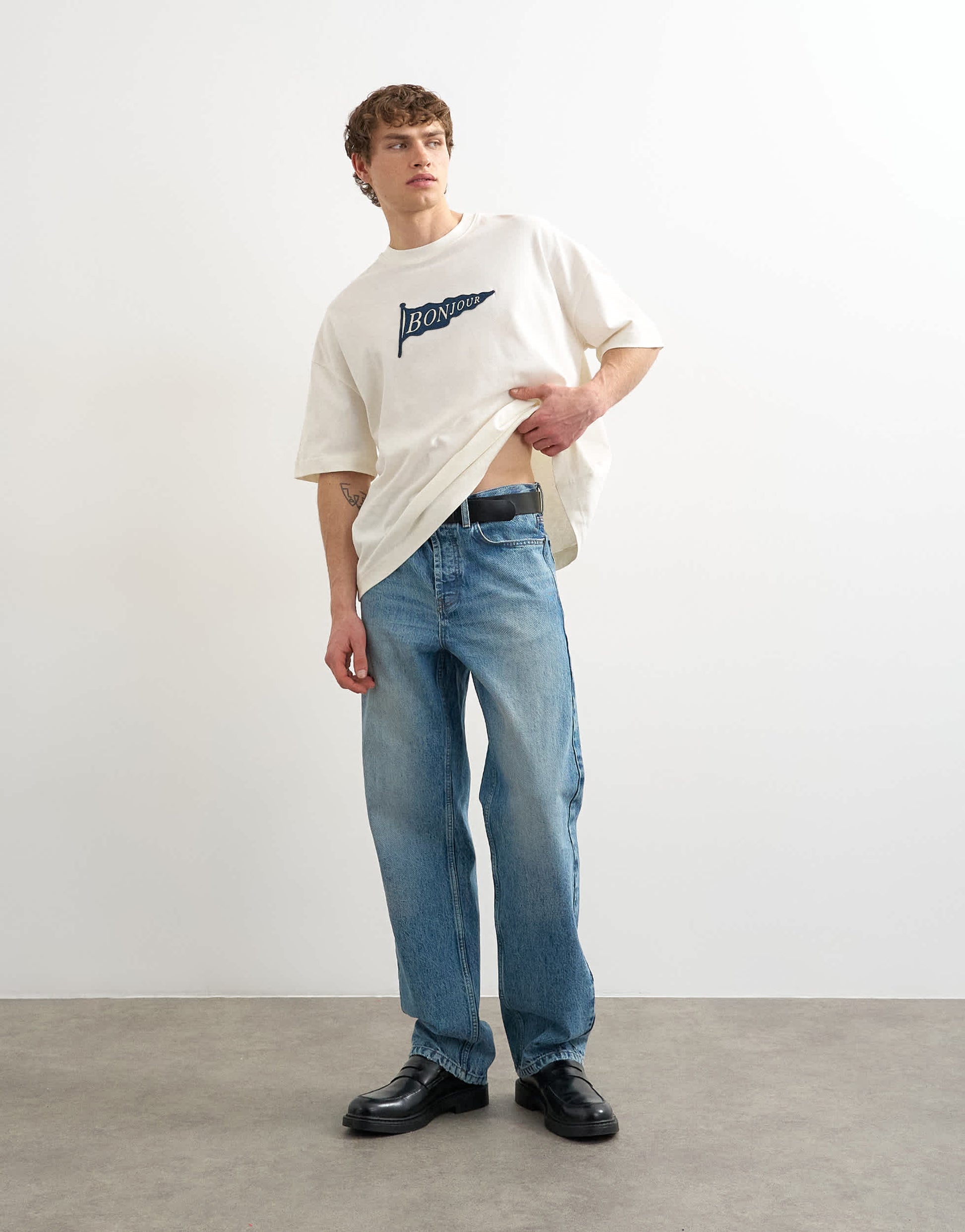 Topman relaxed fit t-shirt with Bonjour Flag patch in ecru