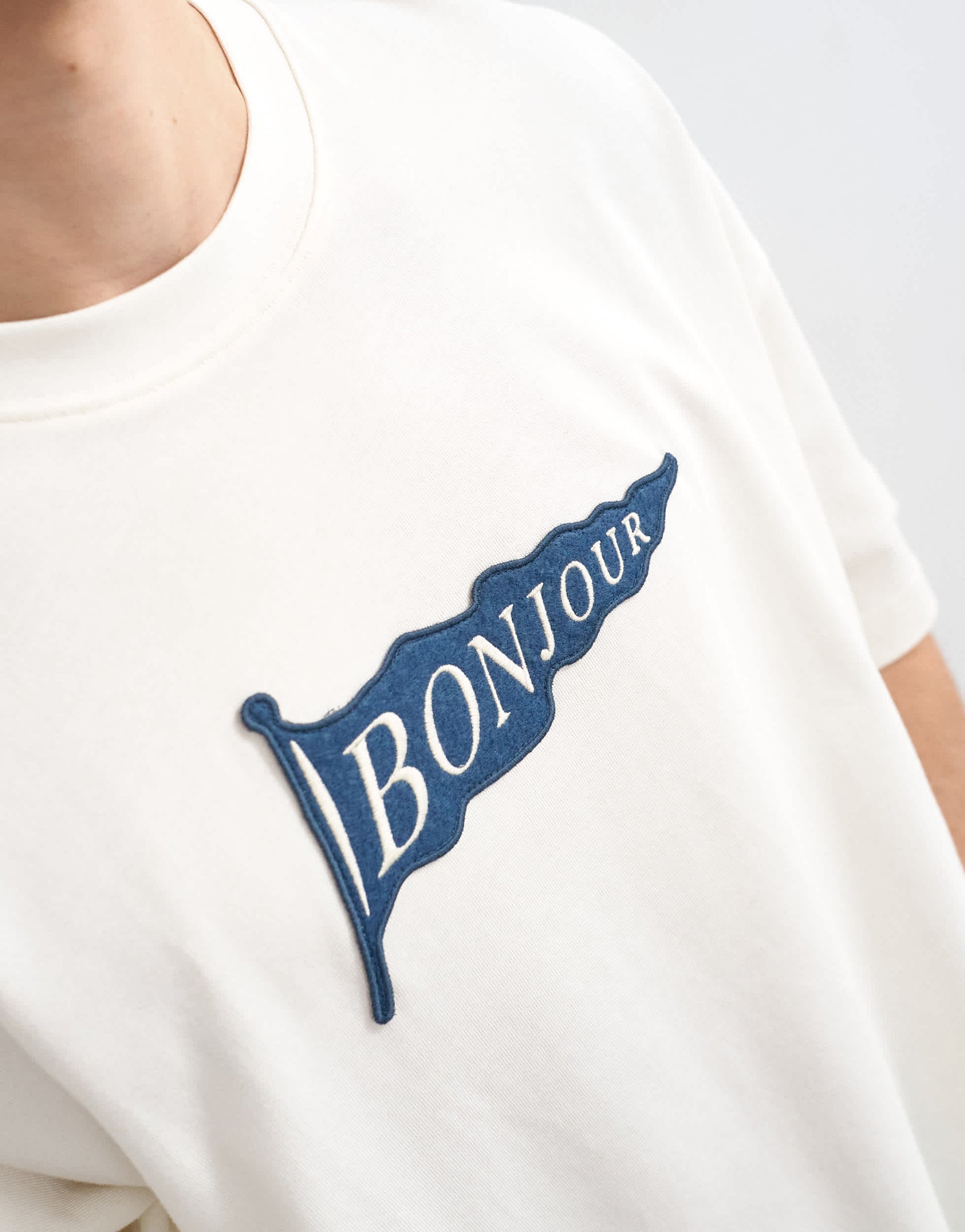 Topman relaxed fit t-shirt with Bonjour Flag patch in ecru