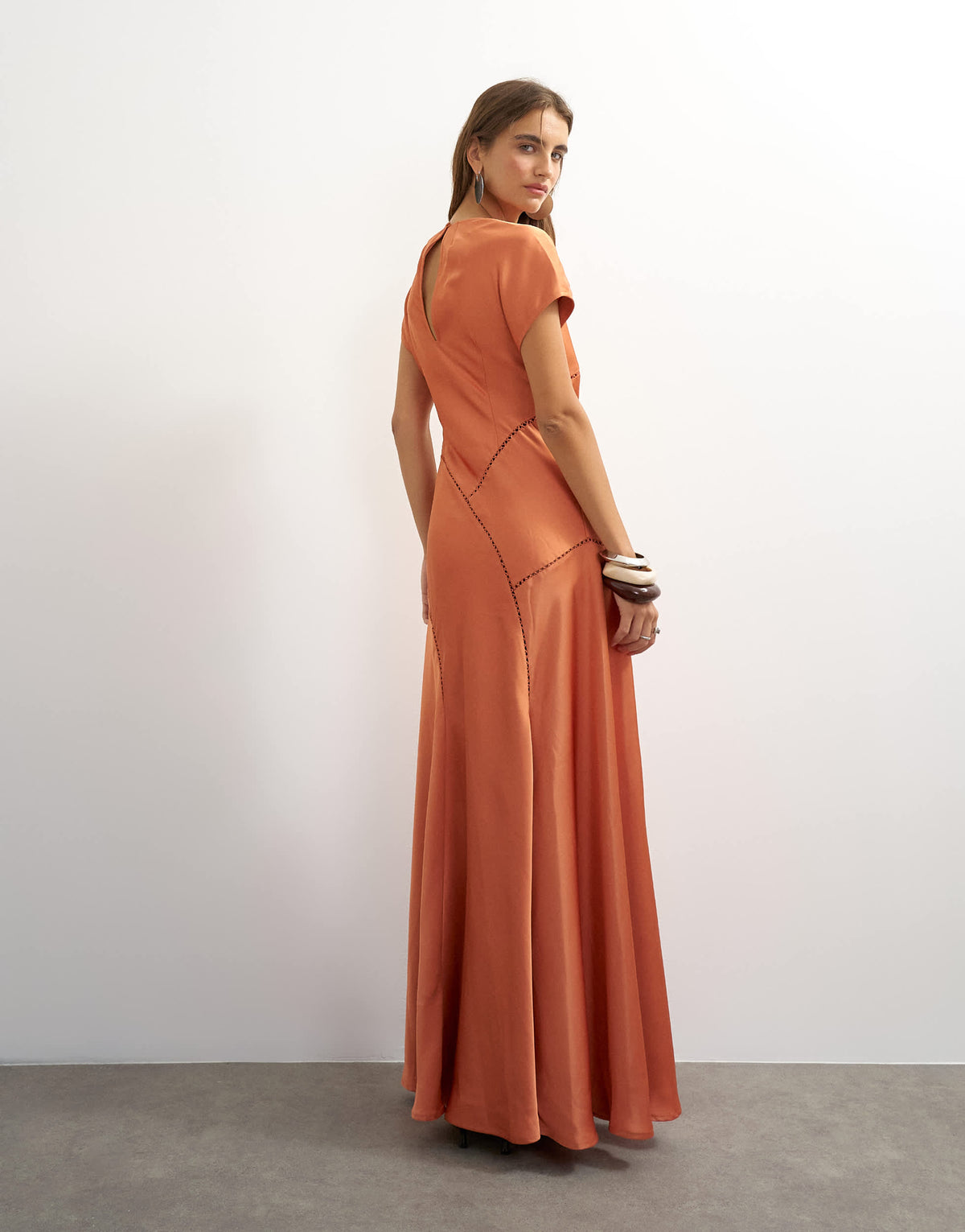 Topshop short sleeve satin panel detail maxi dress in orange