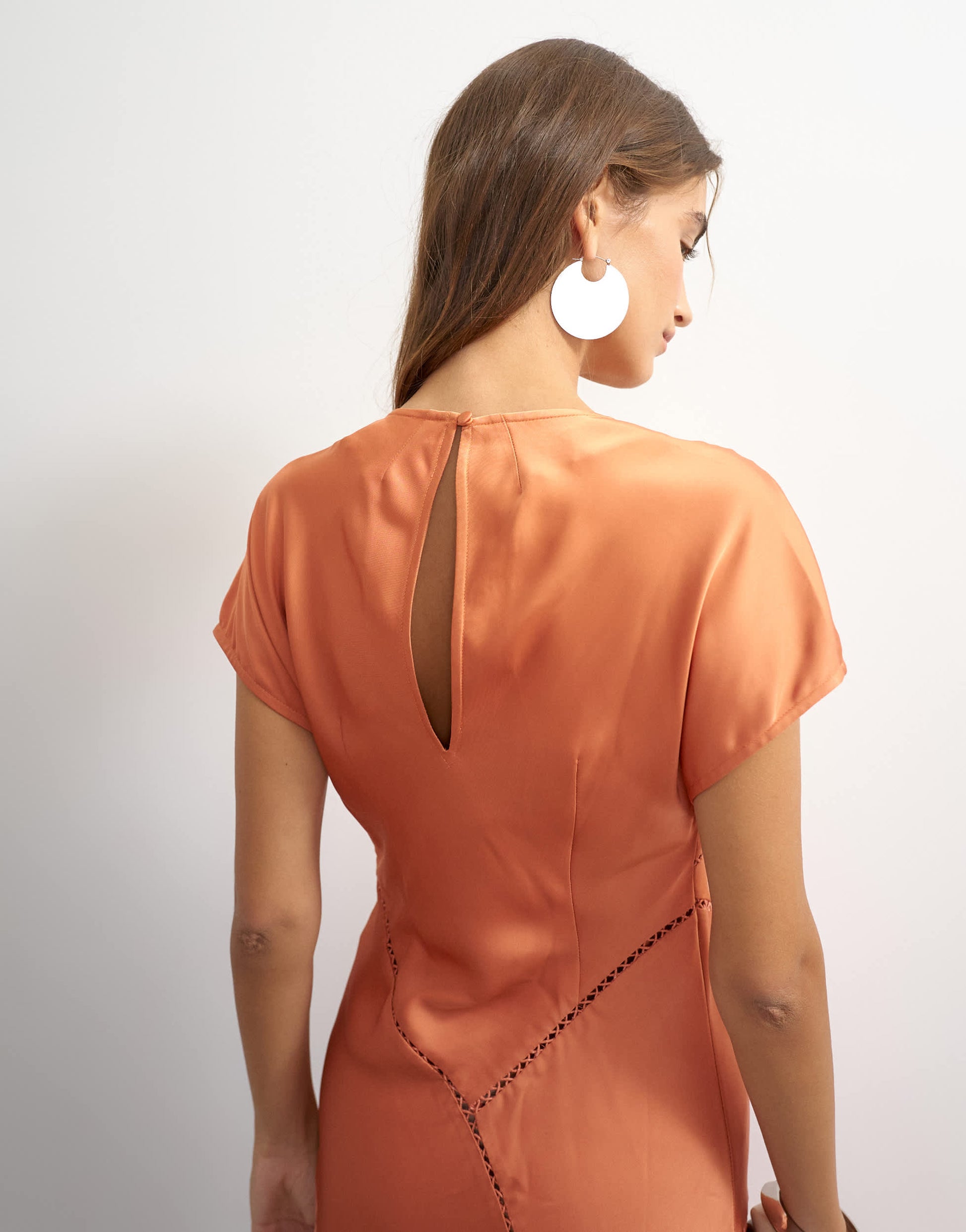 Topshop short sleeve satin panel detail maxi dress in orange