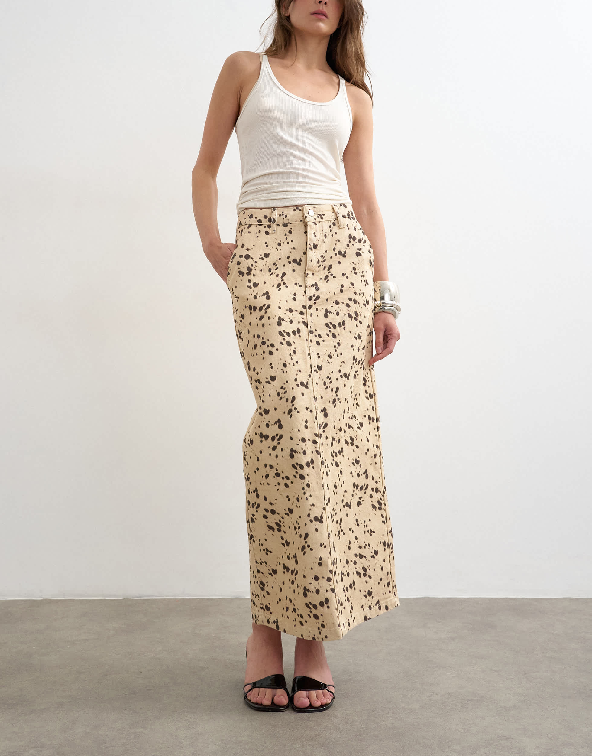 Topshop denim column maxi skirt in deer print