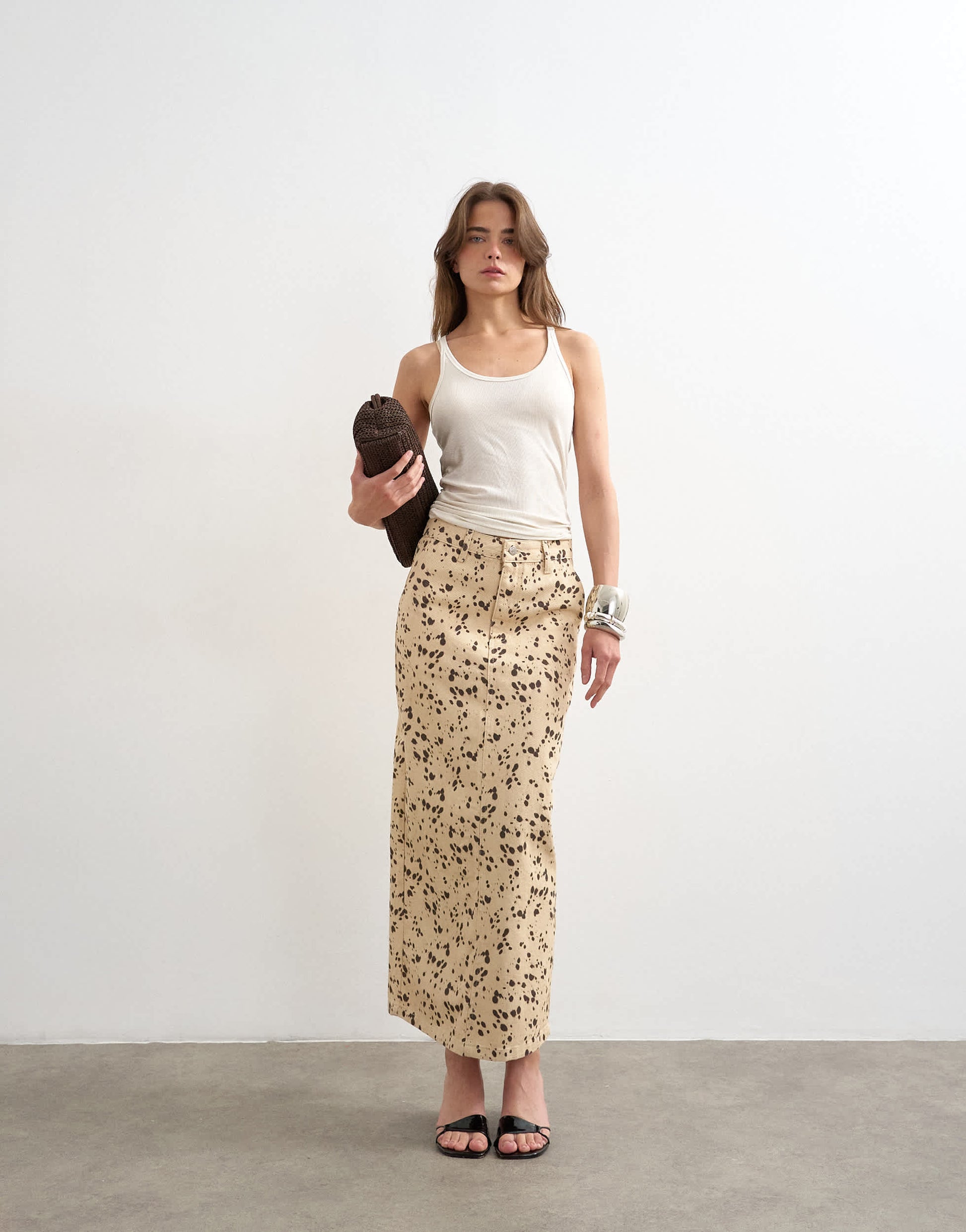 Topshop denim column maxi skirt in deer print
