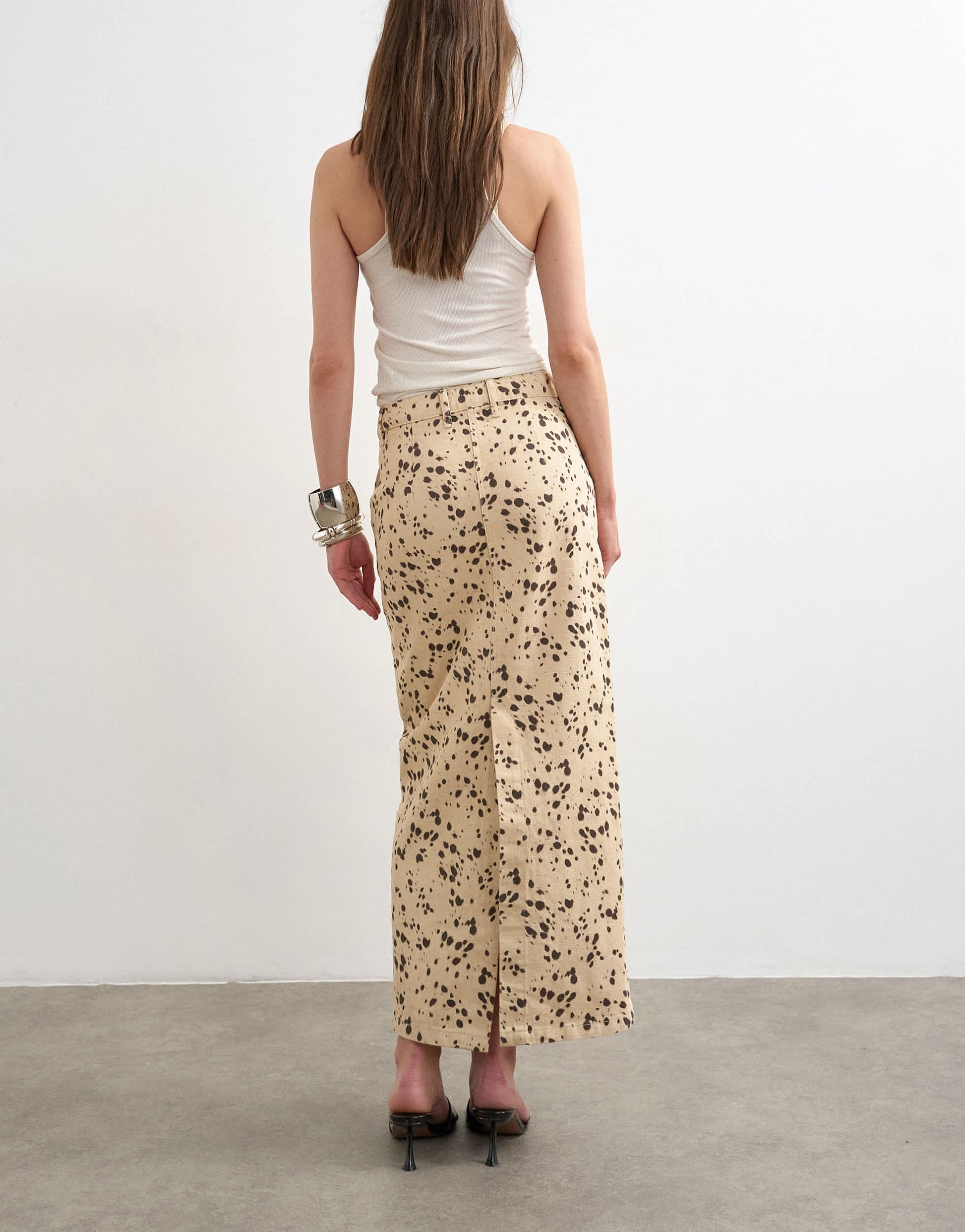 Topshop denim column maxi skirt in deer print