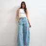 Topshop Horseshoe mid rise barrel jean in bleach stripe