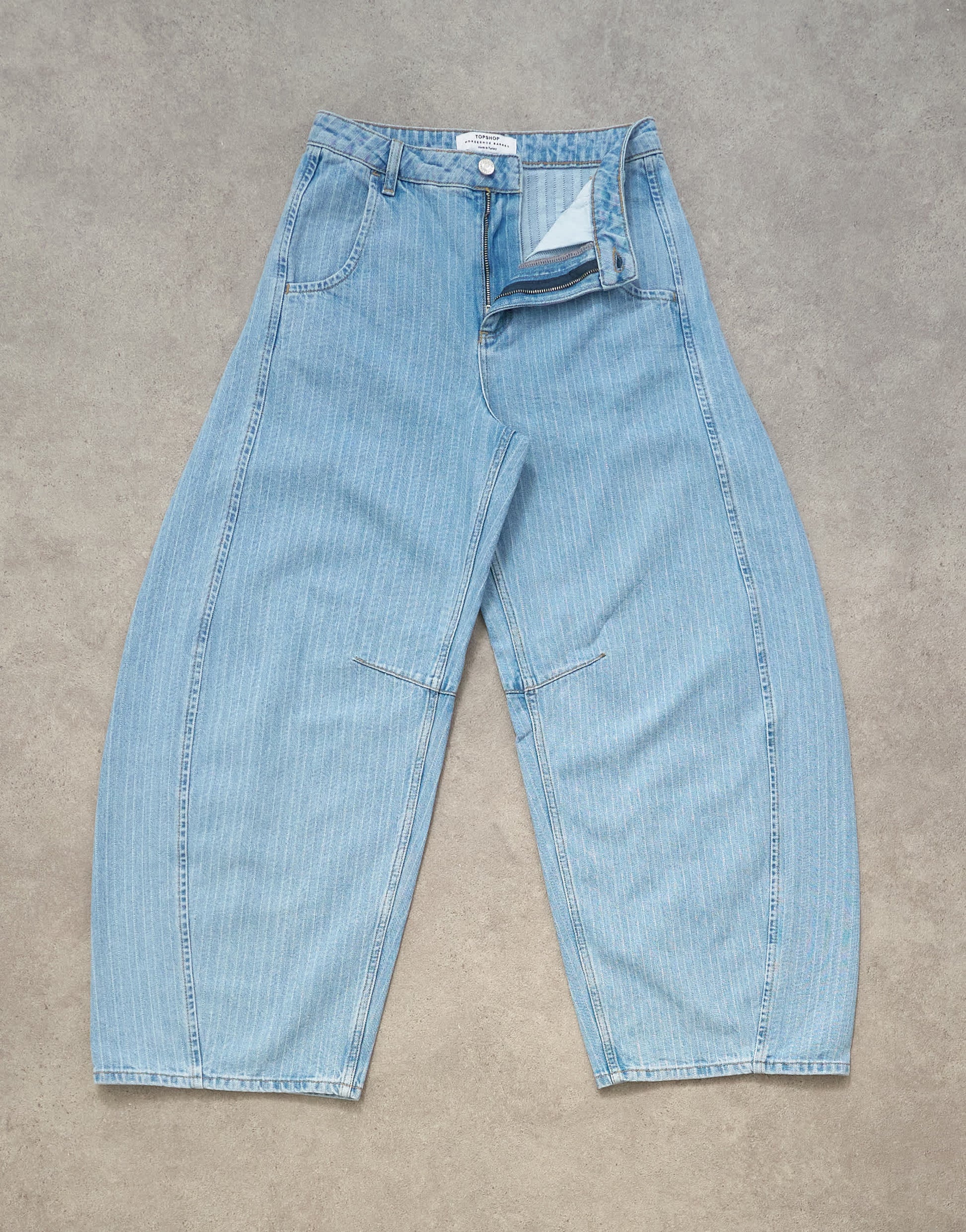 Topshop Horseshoe mid rise barrel jean in bleach stripe